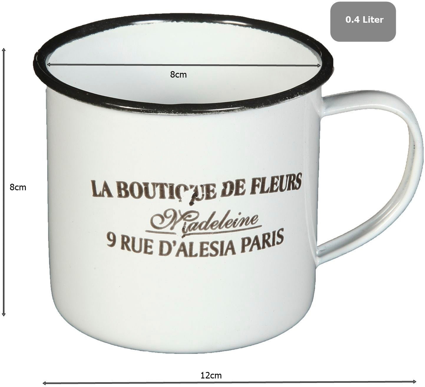 Ambiente Haus Tasse »Becher DE FLEUR aus Emaille in Antikweiss«, (1 tlg.)