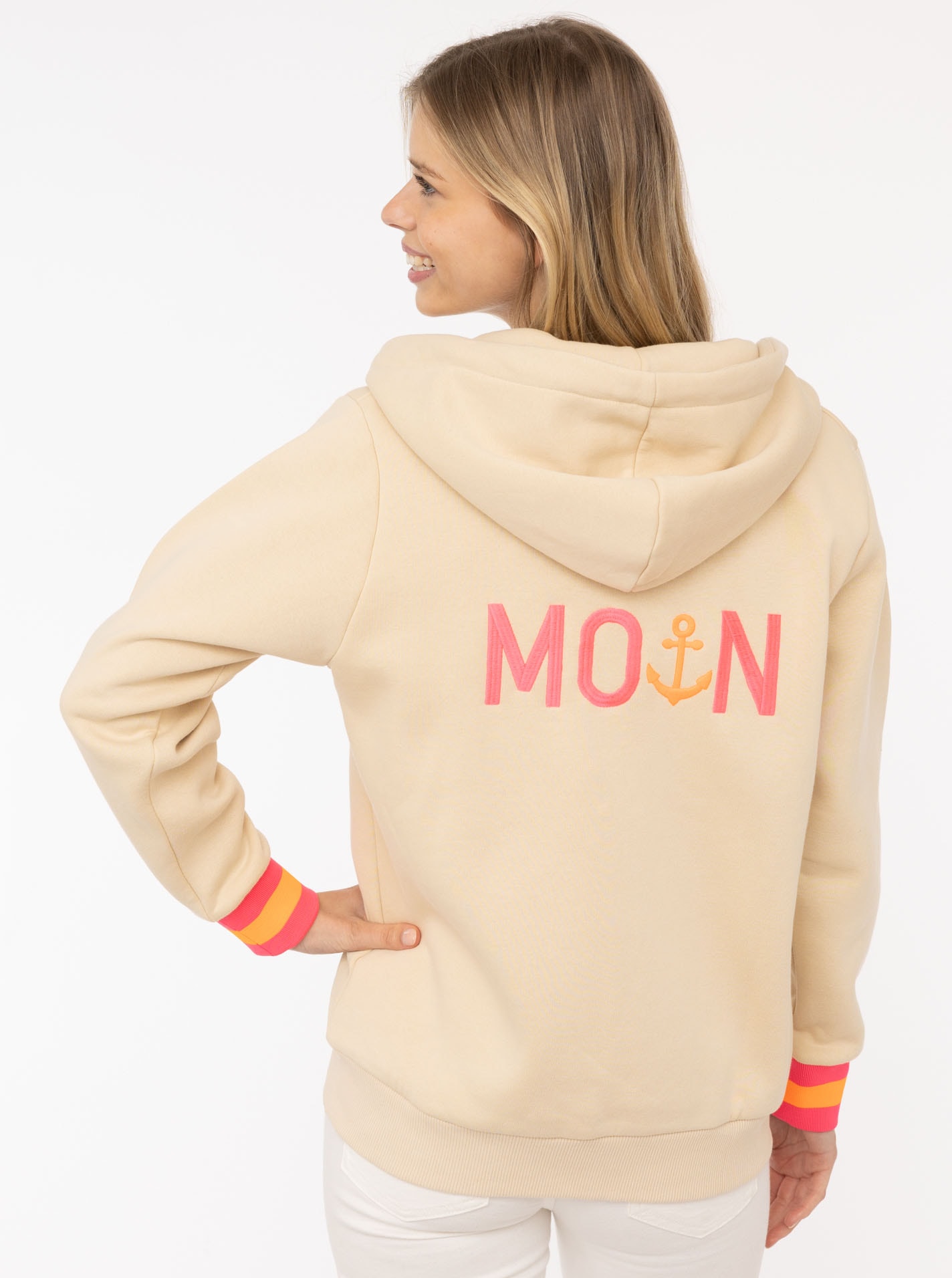 Zwillingsherz Sweatjacke »"Moin ZH"«, Langarm, Kapuze, Reissverschluss, modisch, Schriftzug, Taschen