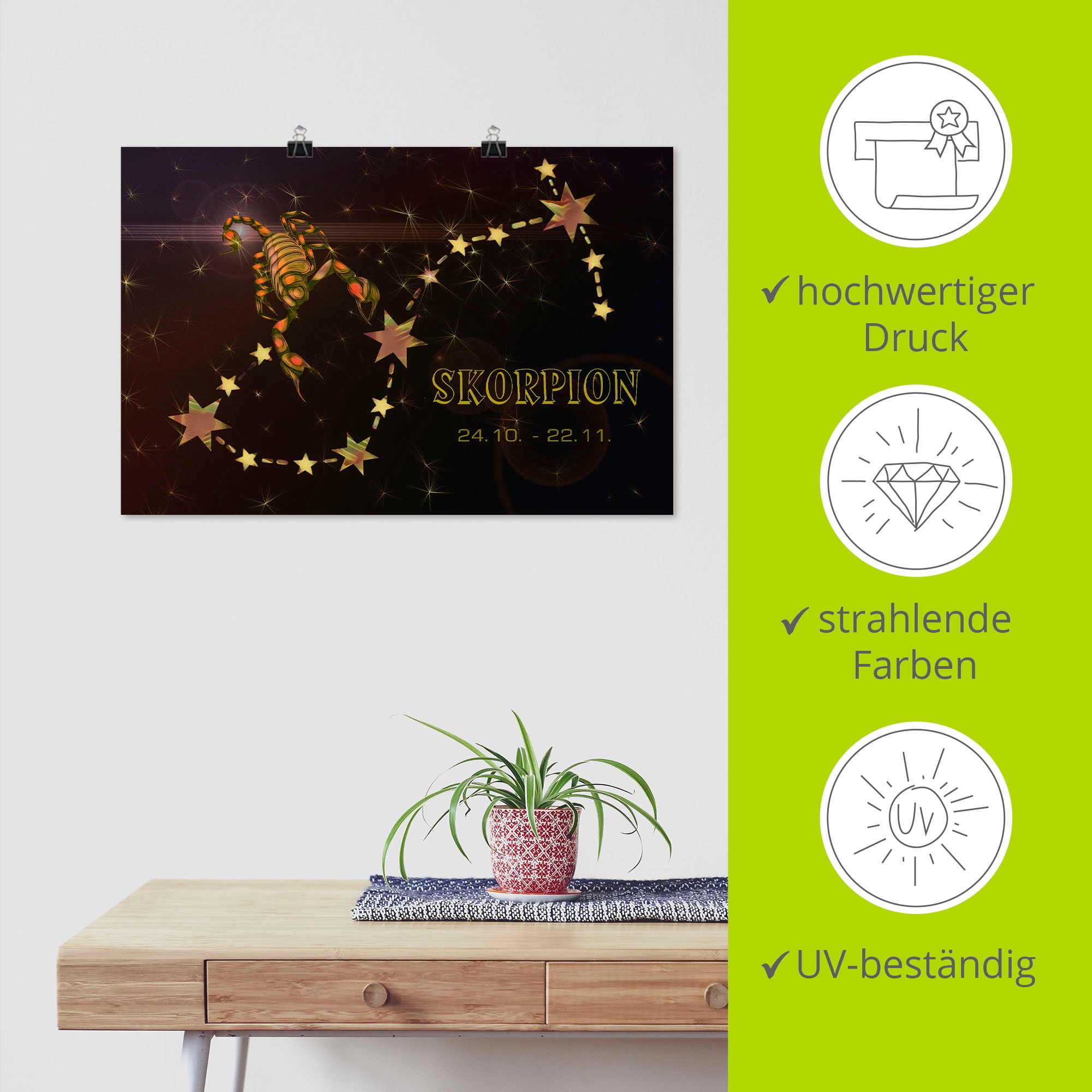 Artland Wandbild »Sternzeichen - Skorpion«, Bilder von Sternzeichen, (1 St.), als Leinwandbild, Poster in verschied. Grössen