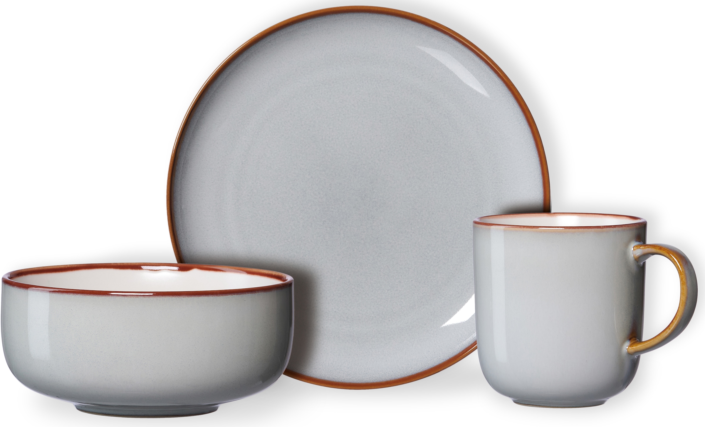 Ritzenhoff & Breker Frühstücks-Geschirrset »Portofino (Teller, Schale, Kaffeebecher)«, (Set, 12 tlg., 4 Kaffeebecher (400 m), 4 Schalen (600 m), 4 Teller Flach (Ø 20,5 cm), Reativglasur, jedes Teil ein Unikat, 12 Teile, für 4 Personen
