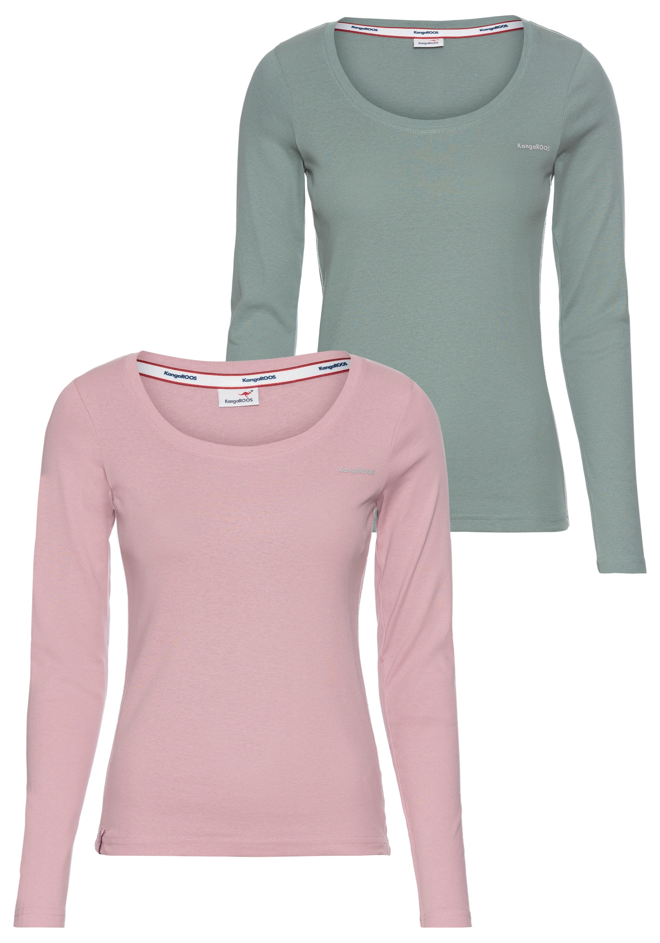 KangaROOS Langarmshirt Packung, 2er-Pack, 2 Stk. Langarm, unifarben oder meliert, Rundhalsausschnitt