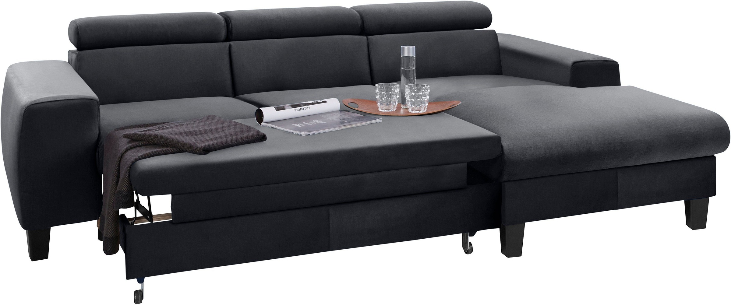 COTTA Polstergarnitur »Morven L-Form«, (Set), Set bestehend aus: Ecksofa mit Kopfteilverstellung & Hocker