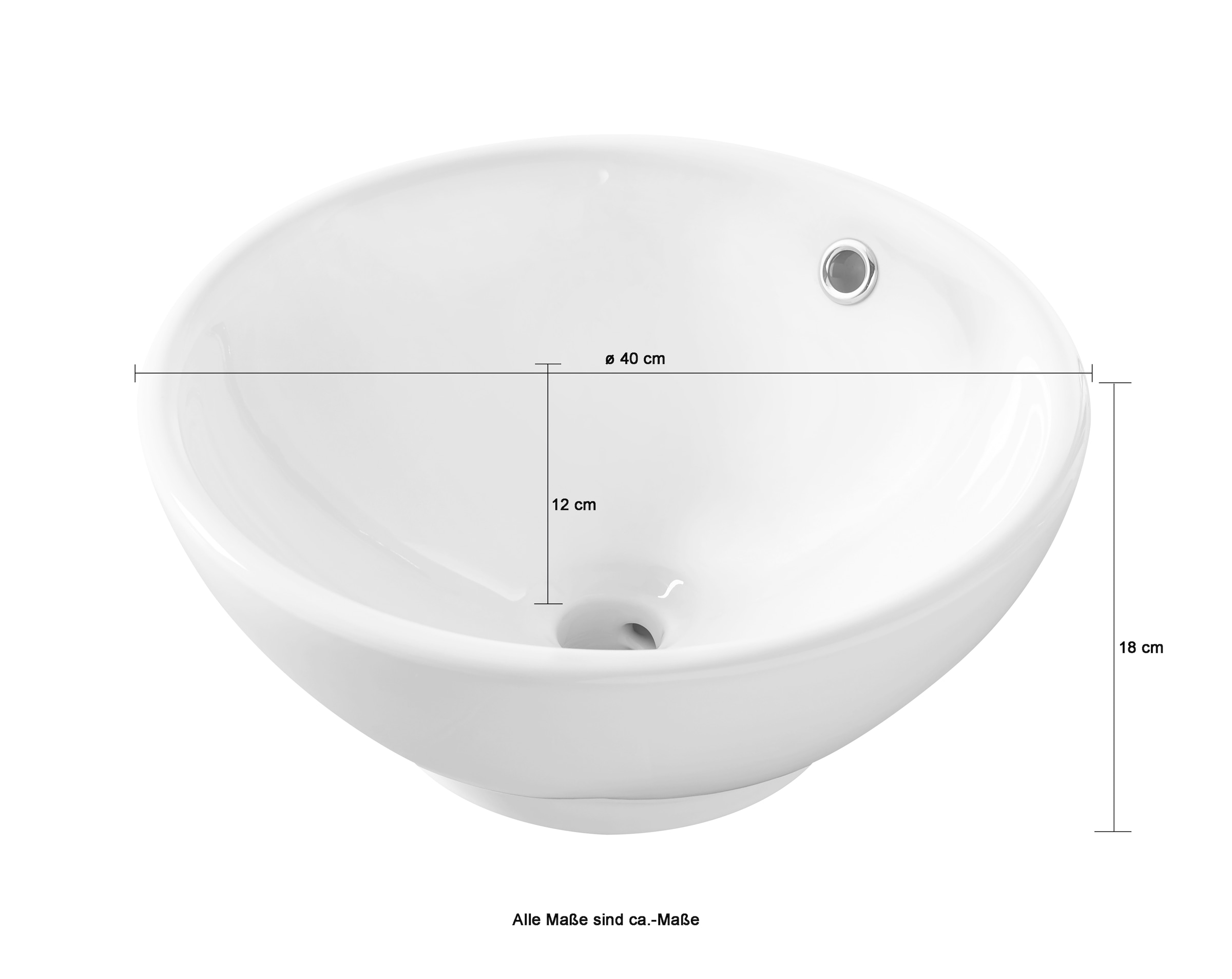 welltime Aufsatzwaschbecken »Ivera«, mit Überlauf, rund, 40 cm, Durchmesser