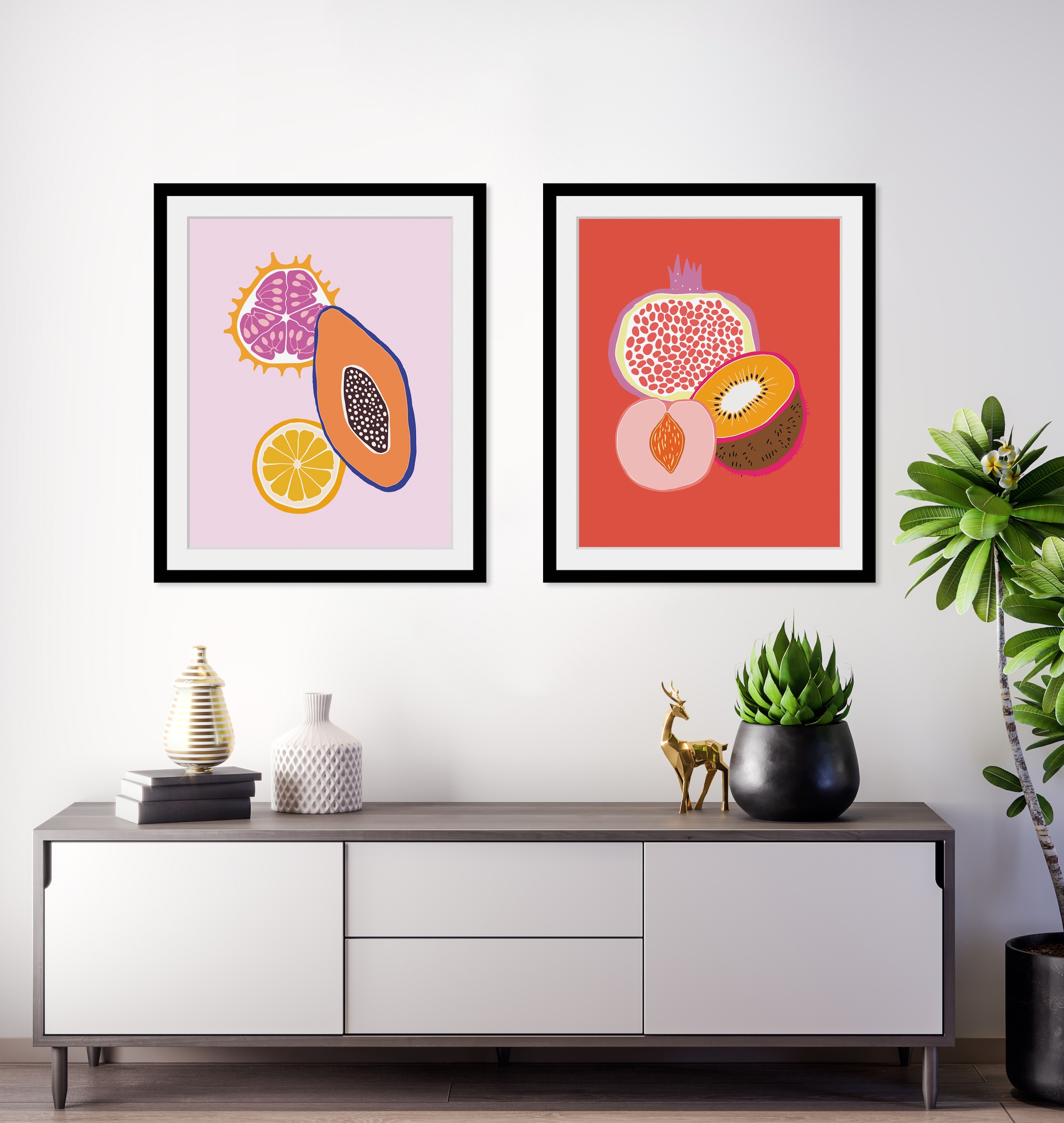 queence Bild »Franka«, Obst-Obst Bilder-Kunst-Lebensmittel-Orange, HD Premium Poster-Druck inkl. Holzrahmen