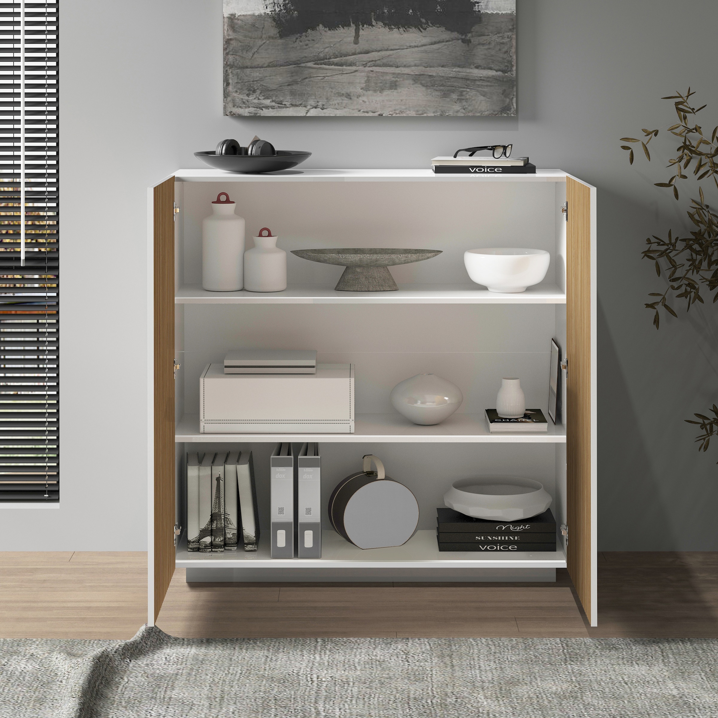 INOSIGN Highboard »Vega,Highboard,Kommode,120 cm«, mit 2 Türen,Fronten mit Rillen-Optik