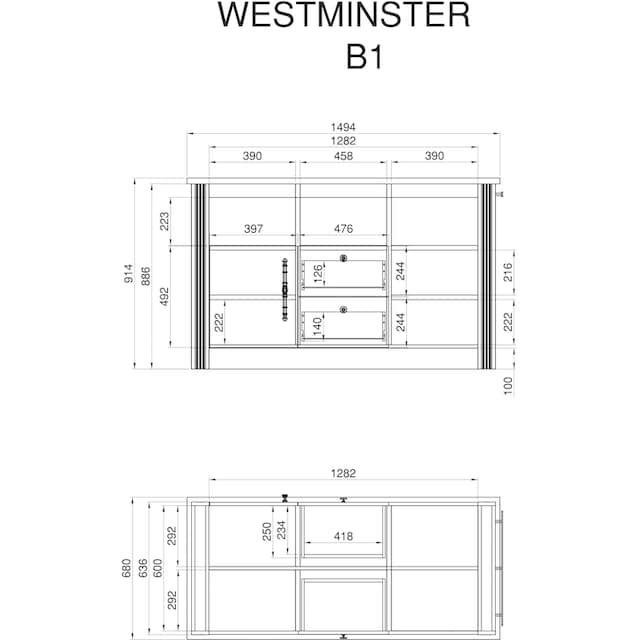 Home affaire Unterschrank »Westminster«, Kücheninsel frei im Raum stellbar,  Breite 150 cm online shoppen | Jelmoli-Versand