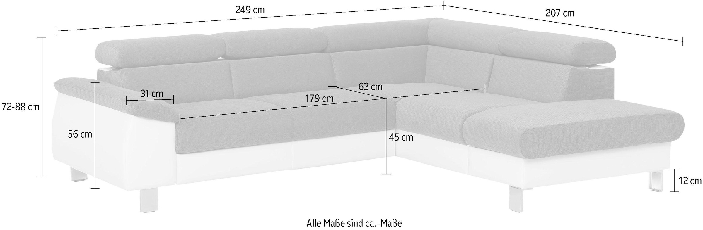 COTTA Ecksofa »Komaris L-Form mit Kopfteilverstellung«, wahlweise mit Bettfunktion, Bettkasten & Beleuchtung