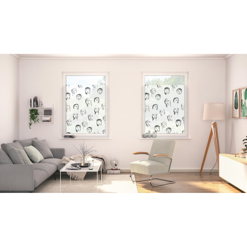 LICHTBLICK ORIGINAL Fensterfolie »Fensterfolie selbstklebend, Sichtschutz, Faces - Schwarz«, 1 St., blickdicht, glattstatisch haftend