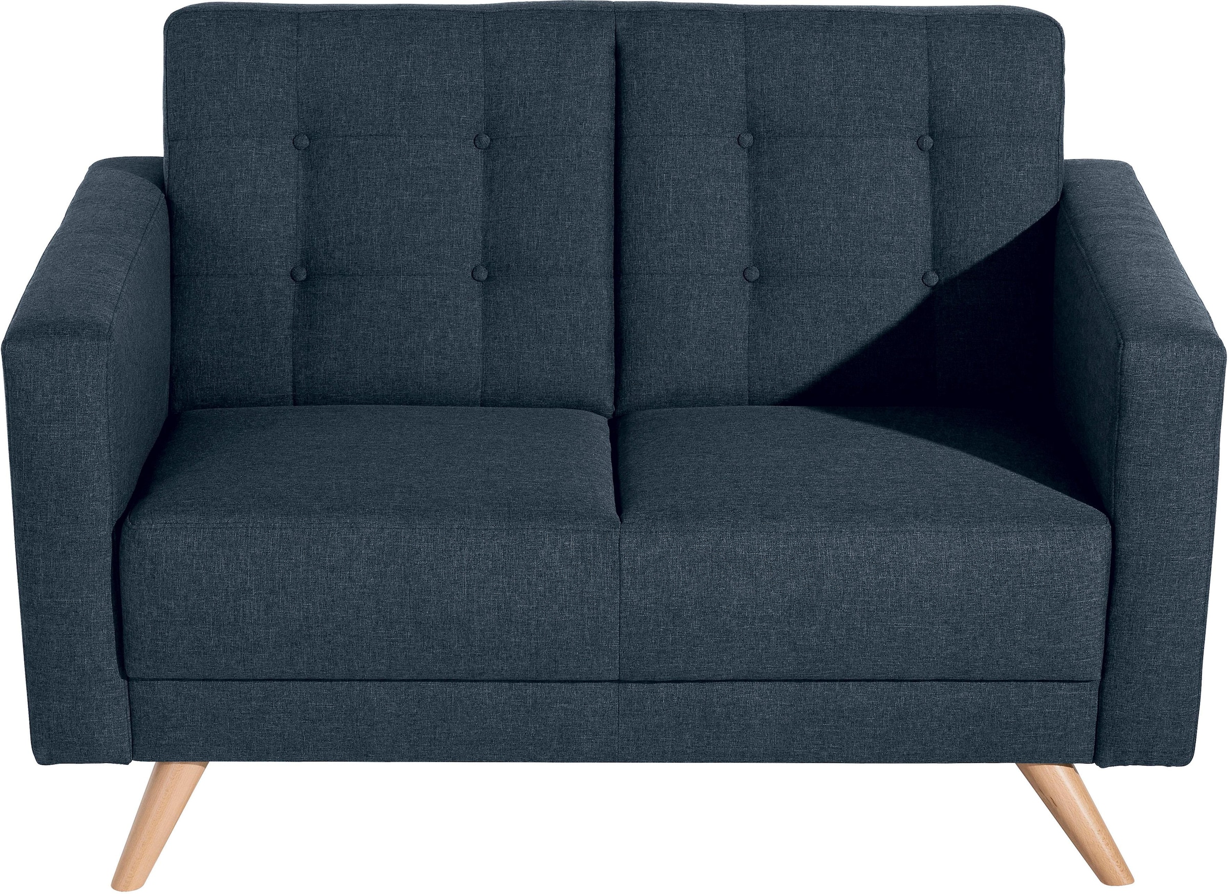 Max Winzer® 2-Sitzer »Julius zeitlos, elegant im skandinavischen Stil, mit hohem Sitzkomfort«, mit Knopfheftung, Retro, schmale Armlehnen, Breite 128 cm
