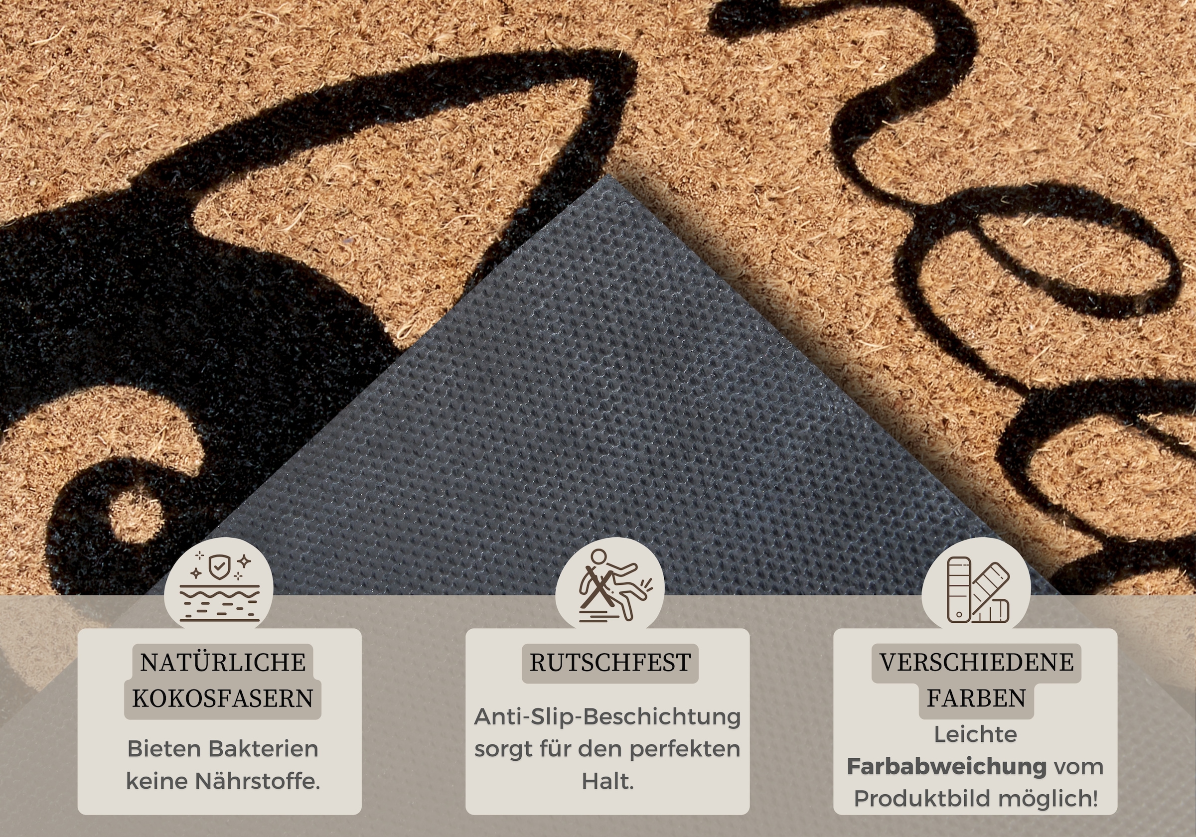 HANSE Home Fussmatte »Kokos Watching Cat, Türmatte«, rechteckig, 15 mm Höhe, Kokos, Schmutzfangmatte, Outdoor, Rutschfest, Innen, Kokosmatte, Flur