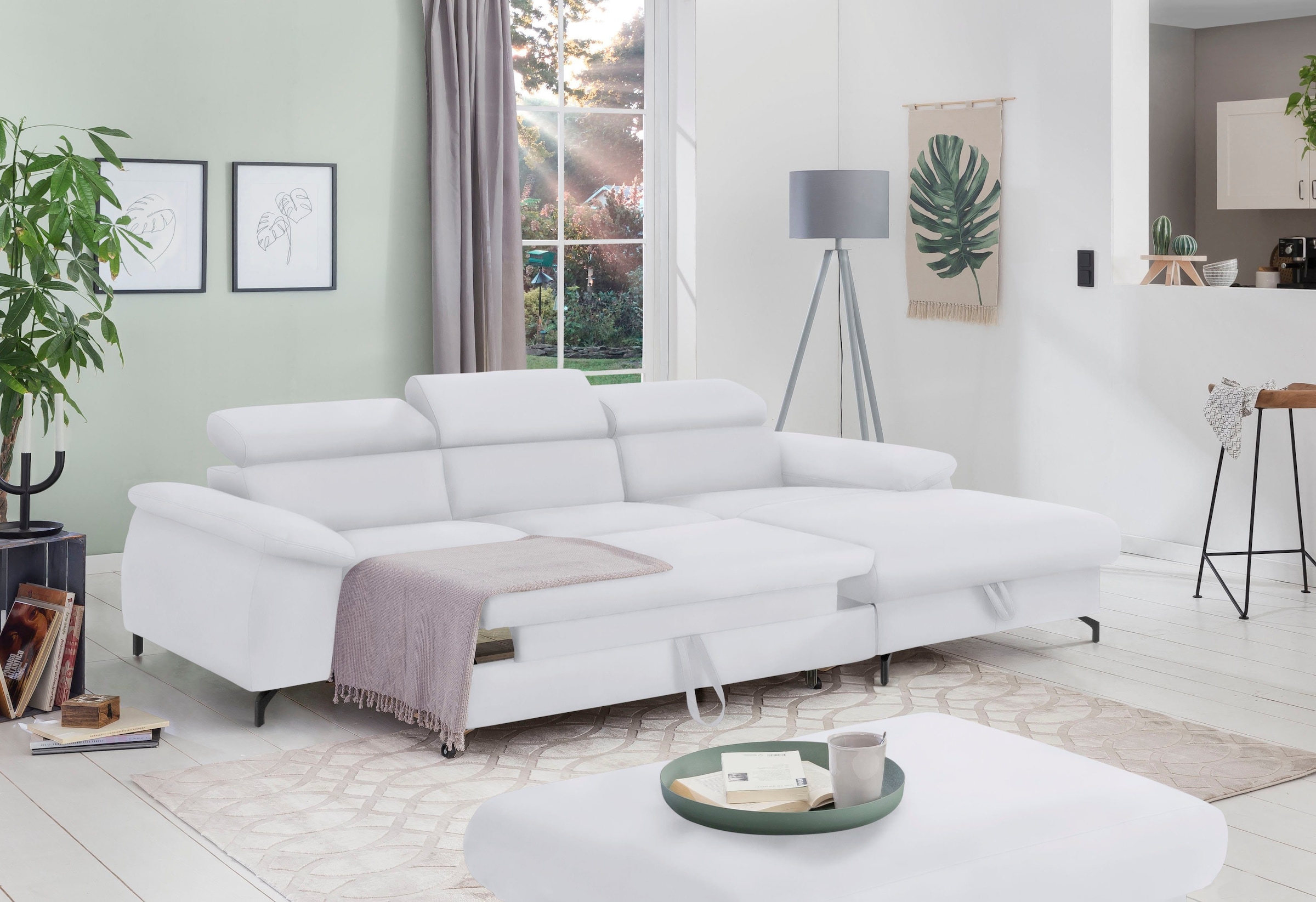 COTTA Polstergarnitur »Komaris L-Form«, (Set), Set bestehend aus: Ecksofa mit Kopfteilverstellung & Hocker