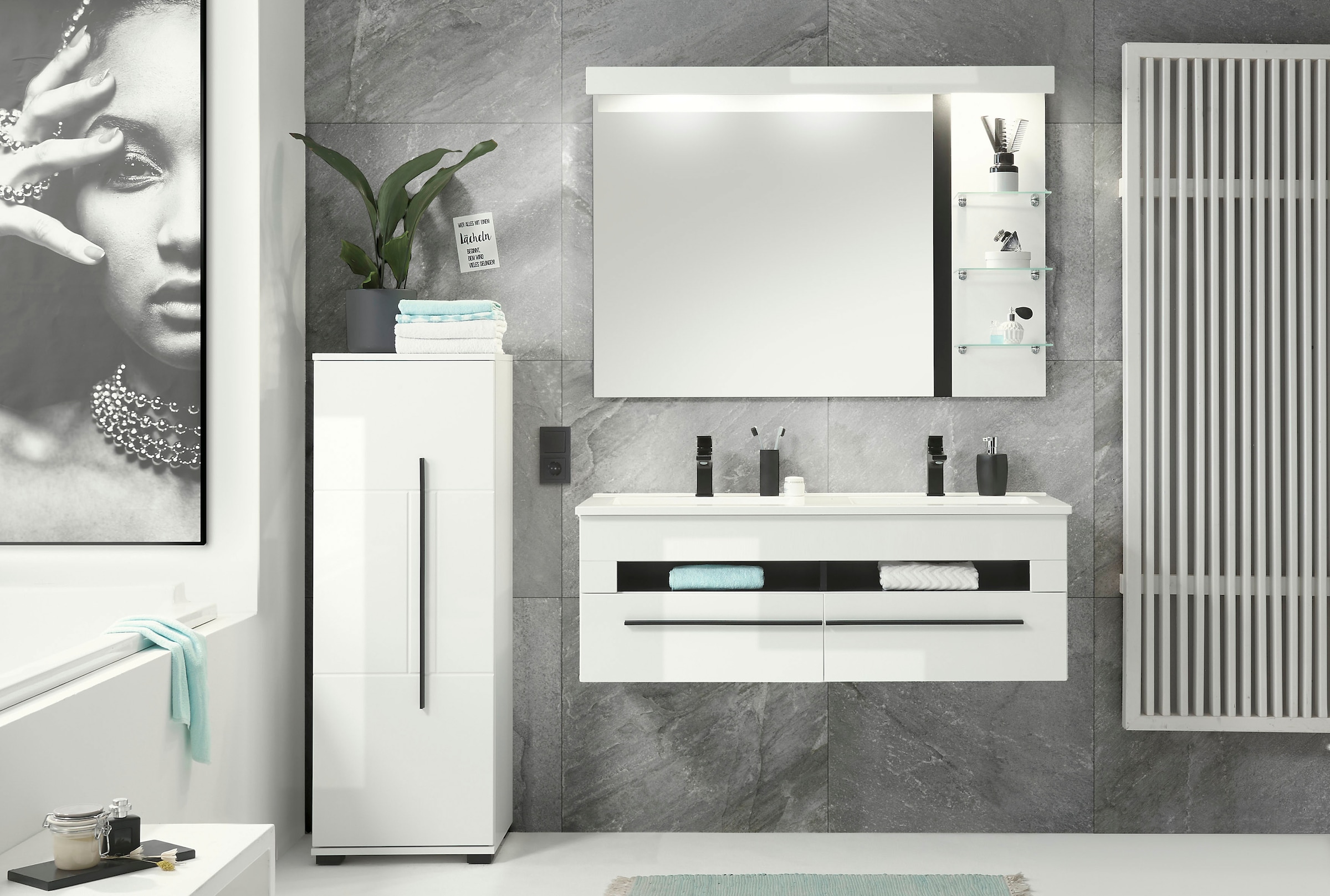 INOSIGN Waschtisch »Cantara, Waschtisch inkl. Waschbecken, modernes Design«, mit schwarzen Griffen, ausreichend Stauraum