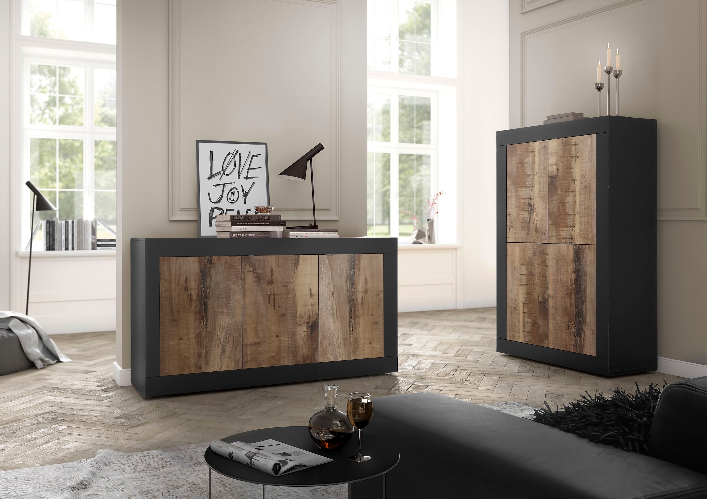 INOSIGN Highboard »Basic Höhe 162 cm, Breite 102 cm, Kommode 4 Türen, Hochkommode«, Metallgriff, moderne Rahmenoptik, viel Stauraum, Farbauswahl
