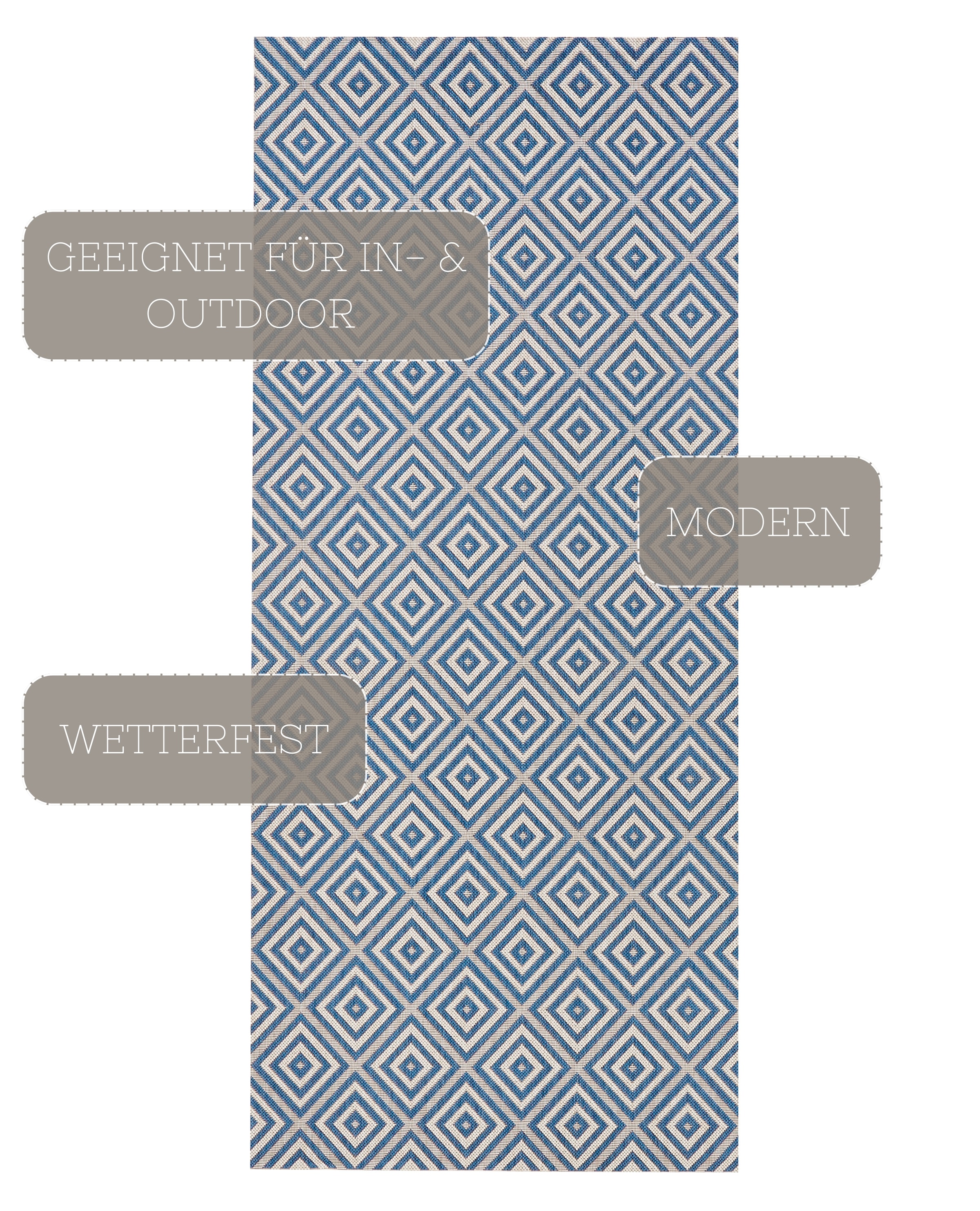 NORTHRUGS Teppich »Karo«, rechteckig, 8 mm Höhe, In- & Outdoor, Läufer, Wetterfest, Raute, Balkon, Garten, Flur