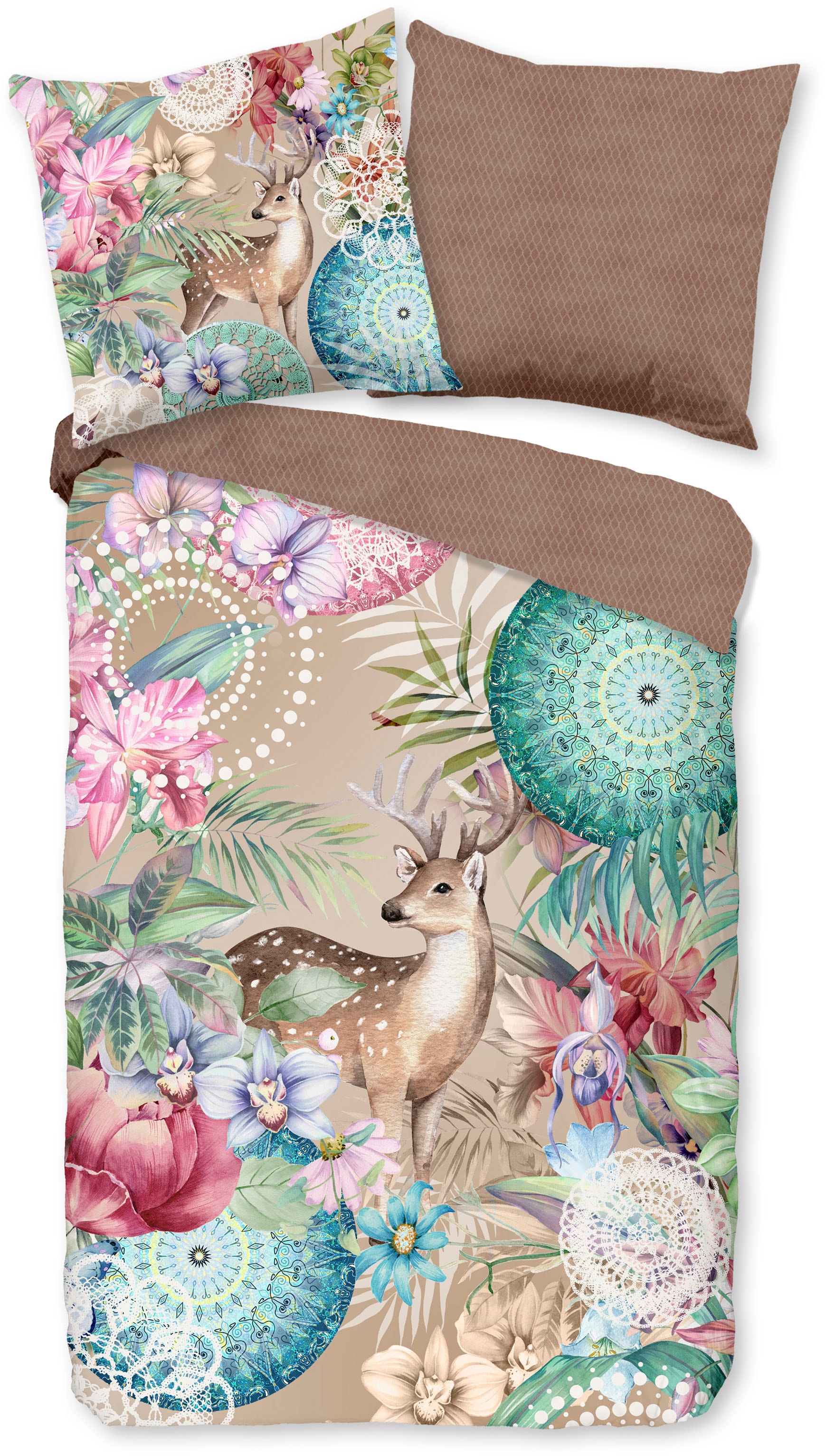 hip Wendebettwäsche »Hebe«, Biber, 135x200, Warm, Weich, Wendeoptik, Reissverschluss, Reh, Sand