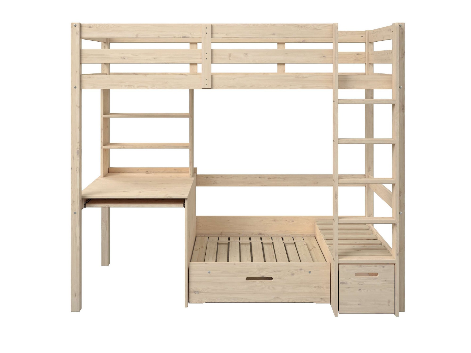 Lüttenhütt Etagenbett »HENNE' TOPSELLER! Hochbett, Ideal für kleine Räume, 2 Schlafplätze«, (zweiter Schlafplatz ausziehbar, B/H/T ca. 208/180/105cm), mit Polsterauflagen+ Schreibtisch + Stauraum, mehrere Farben