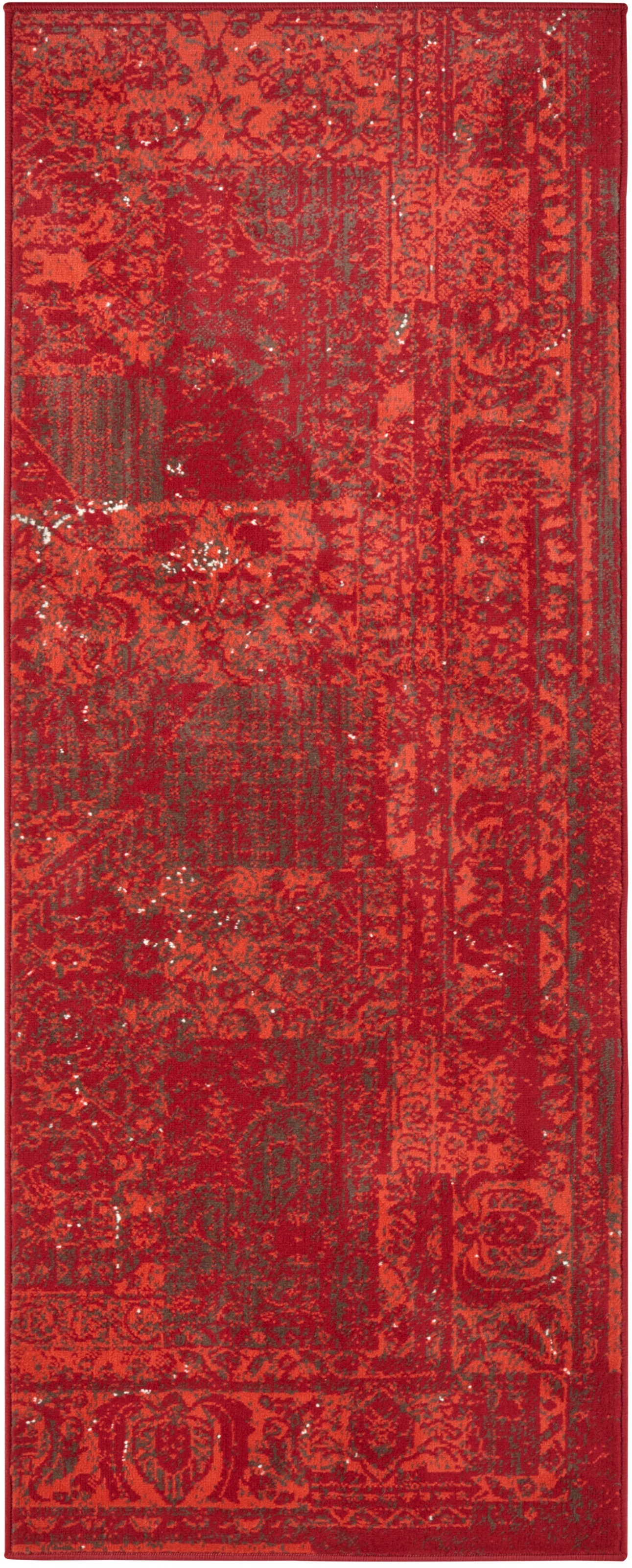 THE RUGS Design Velour Plume Rug & Runner Soft Durable Vintage Area Rug in Red | Size: 80cm x 250cm