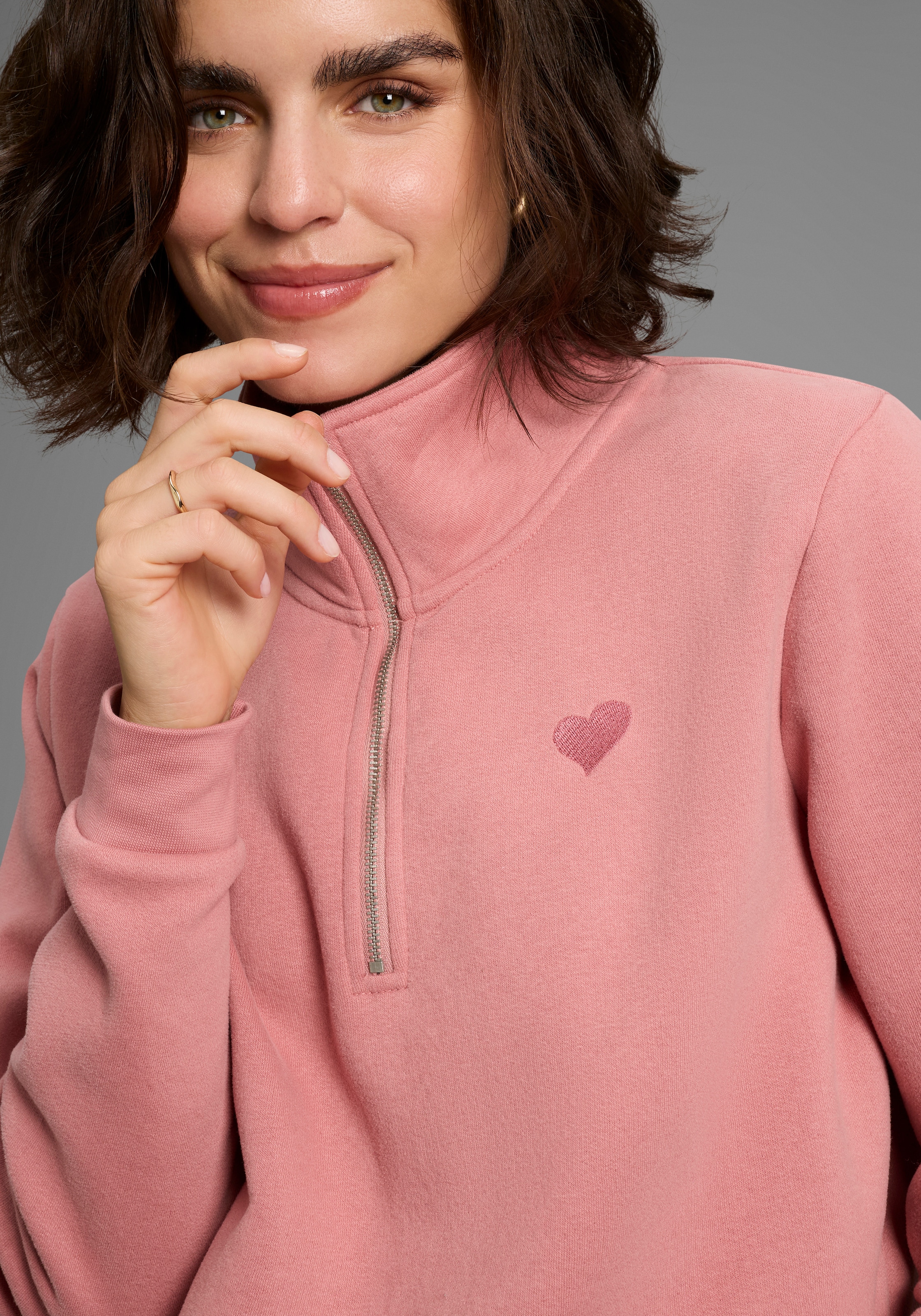 Laura Scott Sweater, Weiche Baumwollmischung mit Troyer‑Kragen und Reissverschluss­detail
