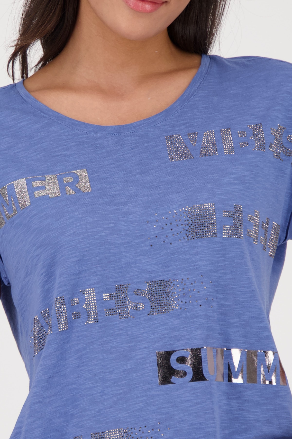 Monari T-Shirt »Shirt Basic Schmuckschrift«, Mit Rundhalsausschnitt