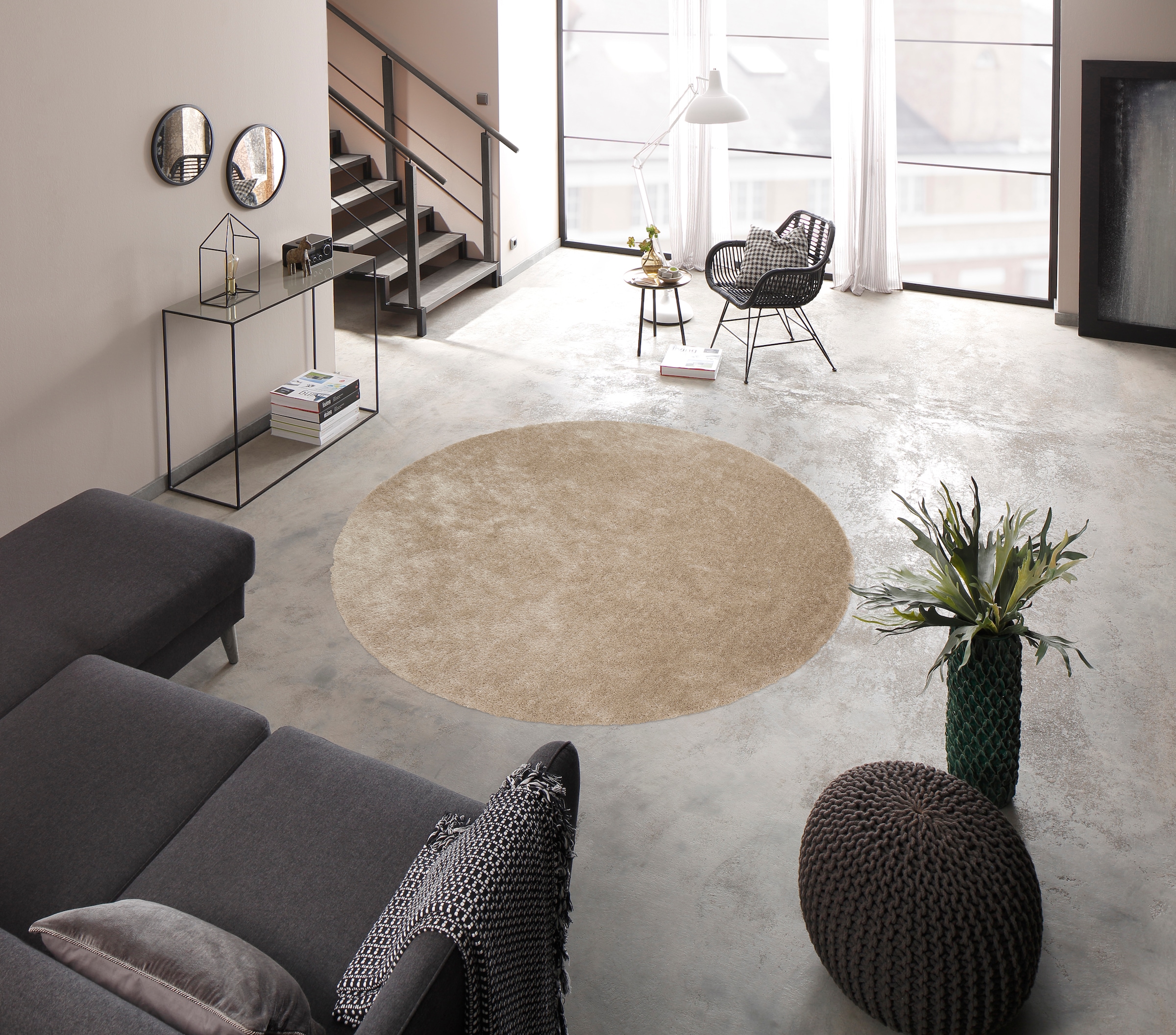 Bruno Banani Hochflor-Teppich »Dana Teppich, Kundenliebling«, rund, 30 mm Höhe, unifarben, Mikrofaser Teppiche, Wohnzimmer, Schlafzimmer, Esszimmer