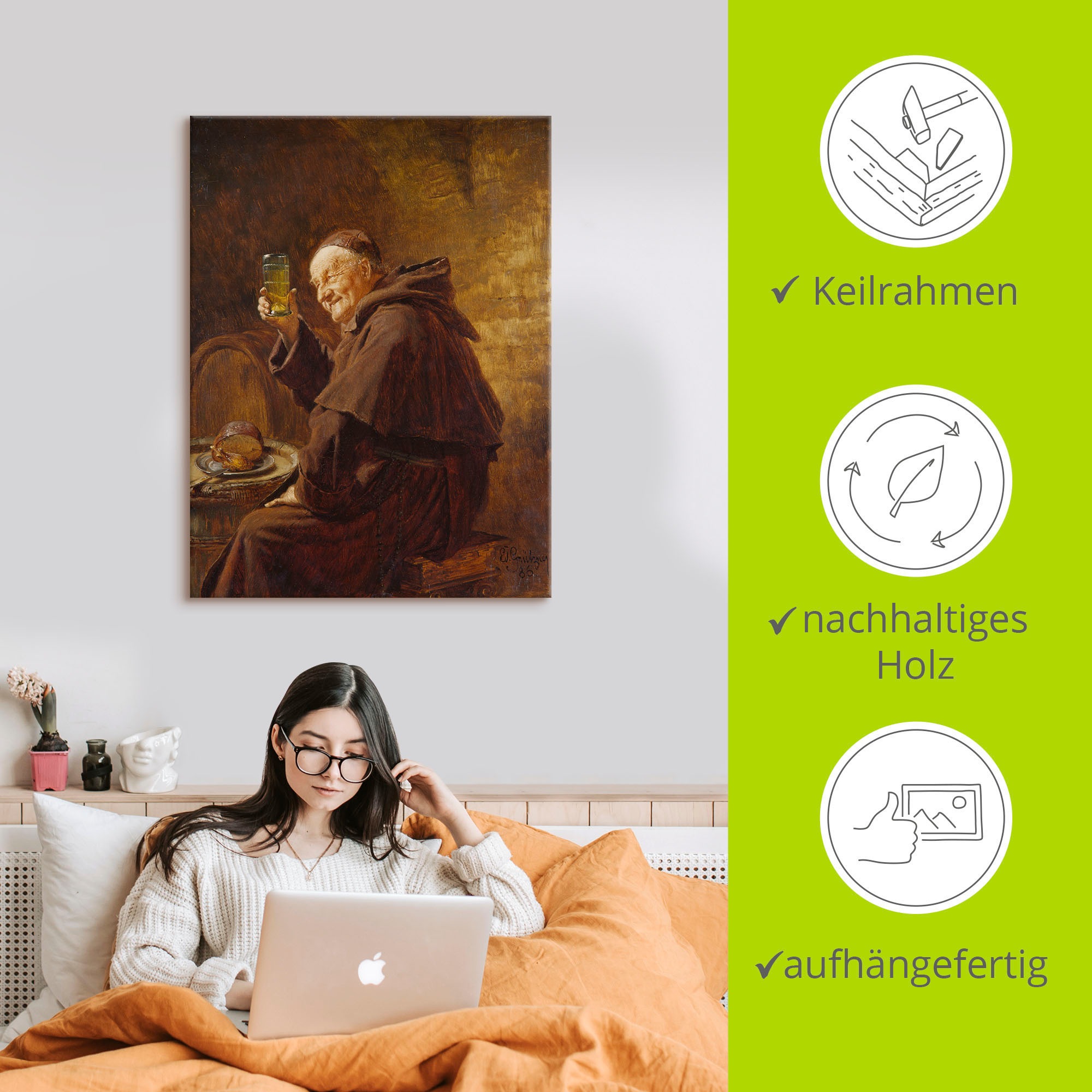 Artland Wandbild »Mönch bei der Weinprobe.«, Mann, (1 St.), als Leinwandbild, Poster in verschied. Grössen