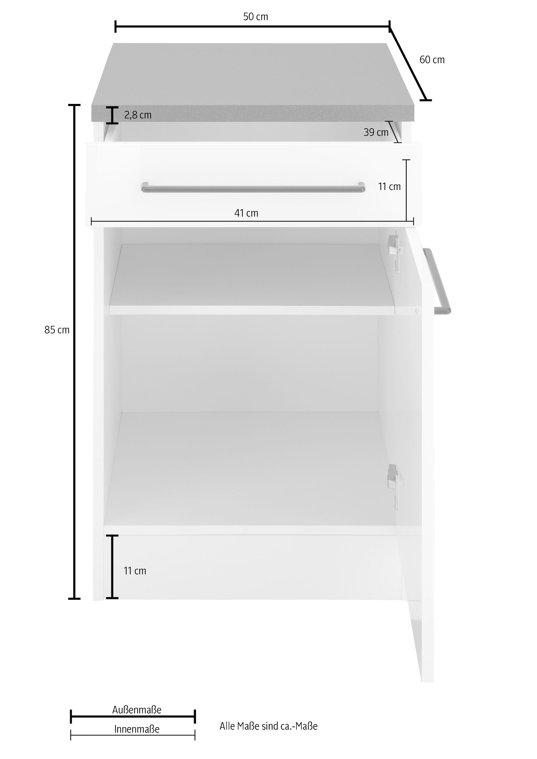 KOCHSTATION Unterschrank »KS-Tulsa«, 50 cm breit, 1 Tür, 1 Schubkasten, schwarzer Metallgriff, MDF Front