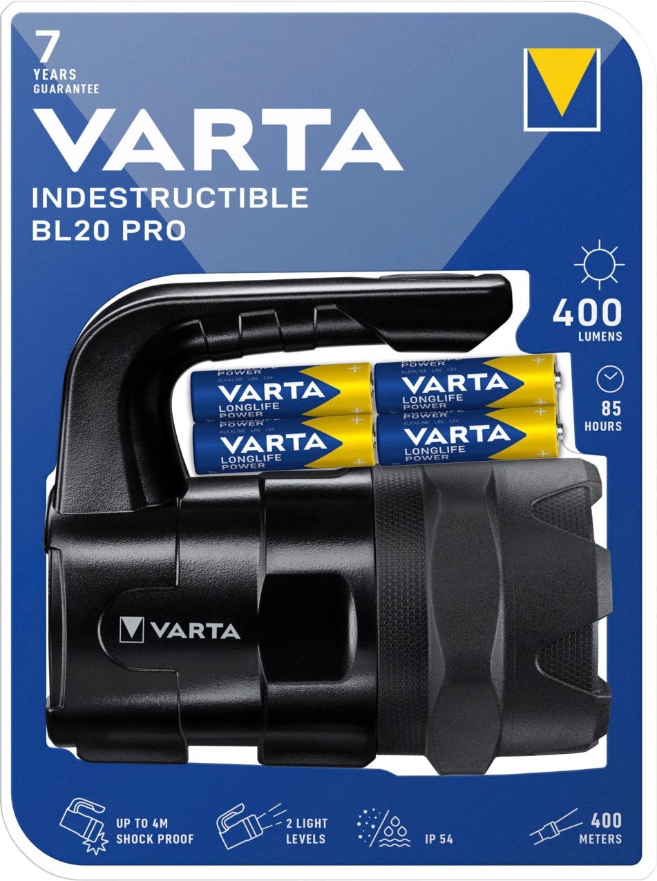 VARTA Taschenlampe »Indestructible BL20 Pro 6 Watt LED«, (7 St.), wasser- und staubdicht, stossabsorbierend, eloxiertes Aluminium Gehäuse