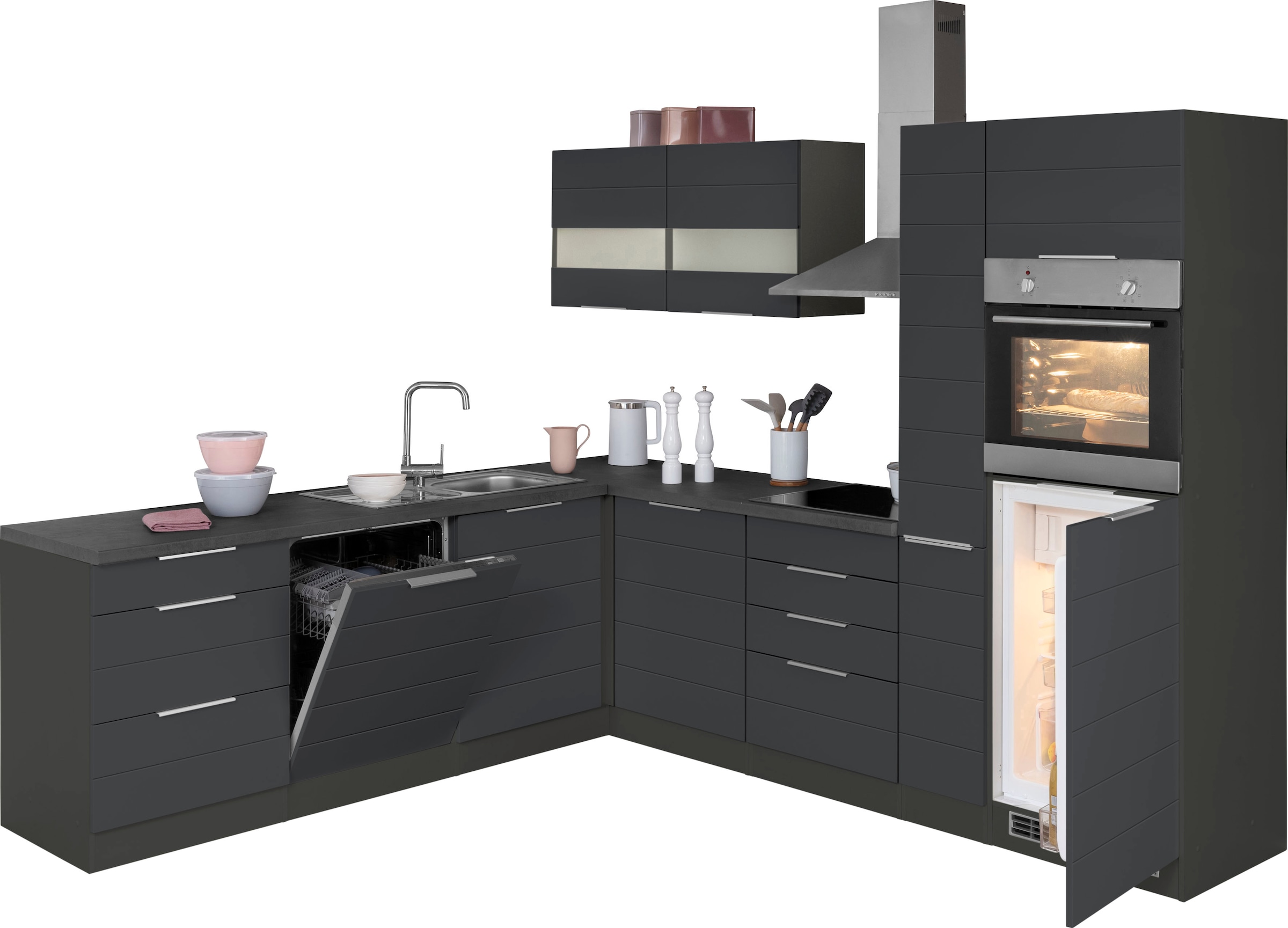 KOCHSTATION Winkelküche "KS-Luhe" Stellbreite 240x270 cm, wahlweise mit oder ohne E-Geräten, MDF-Fronten