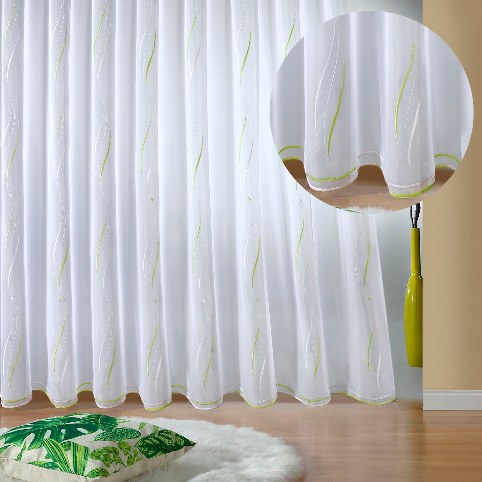 Weckbrodt Gardine »VIVIEN«, (1 St.), echte Stickerei, Voile, Allover, Motiv, Halbtransparent, gebogt, Store