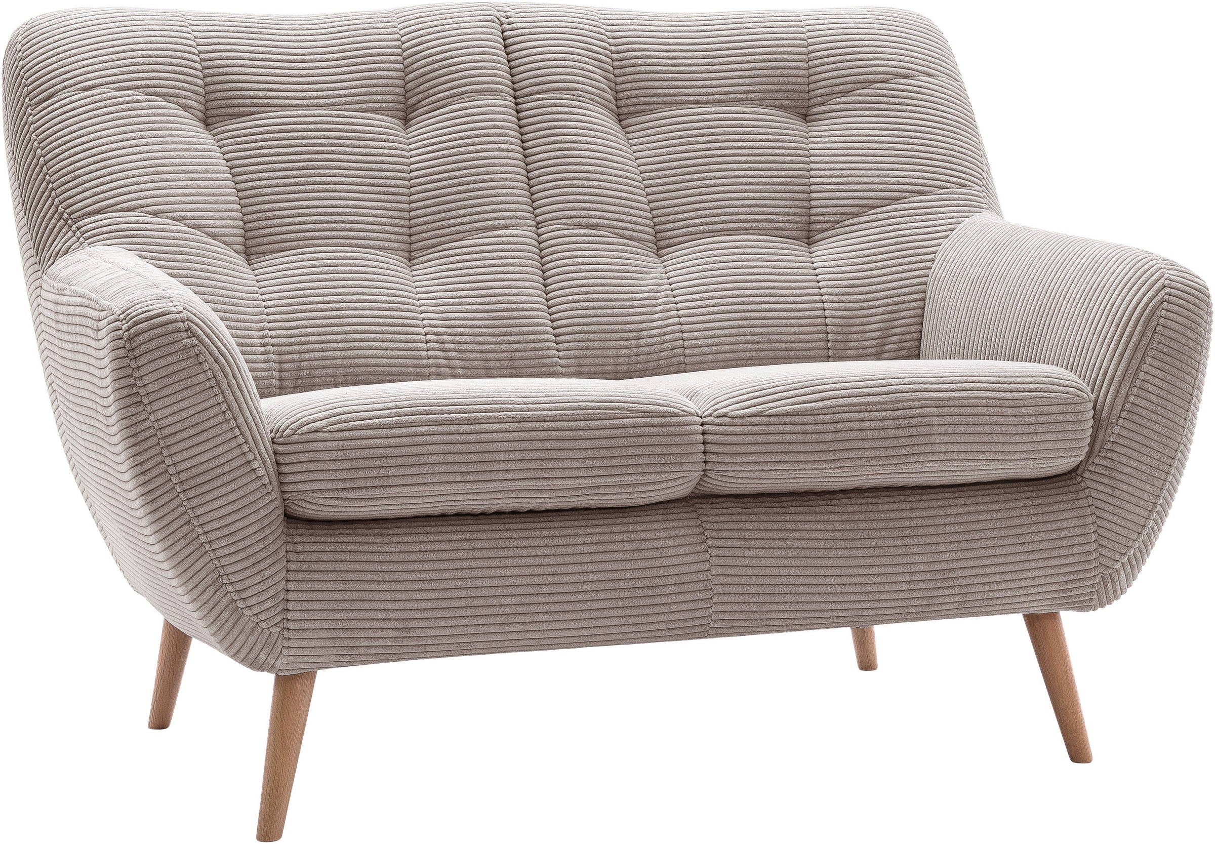 exxpo - sofa fashion 2-Sitzer »Scandi, bequem, aufwendige Rückenpolsterung für mehr Sitzkomfort«, akuelle Farben in hochwertige Bezugsqualitäten, Holzfuss