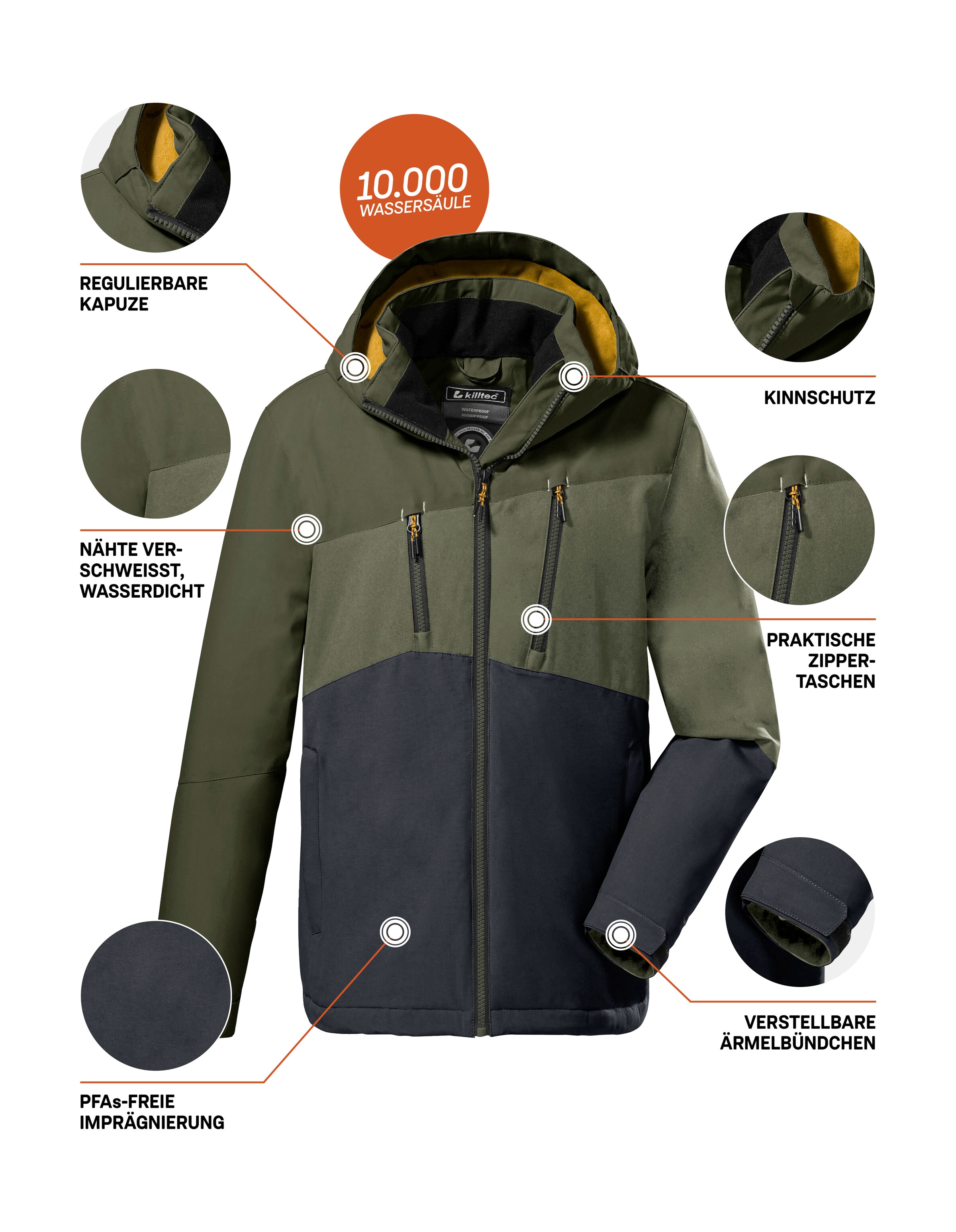 Killtec Outdoorjacke »KOW 204 BYS JCKT«, Wasserdichte, atmungsaktive Winterjacke mit verstellbarer Kapuze