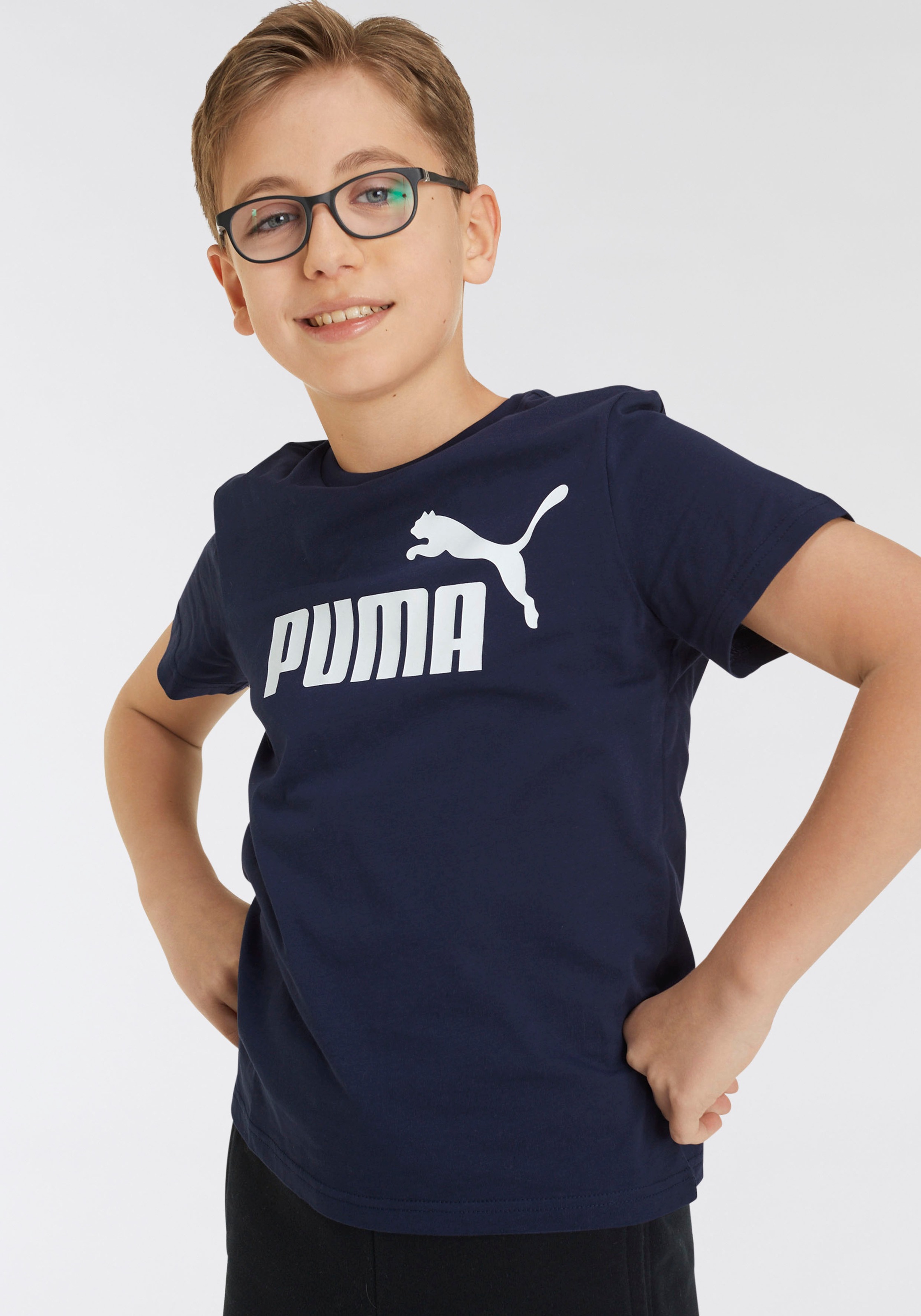 PUMA T-Shirt »ESS LOGO TEE B« Regular Fit, Kurzarm, Rundhalsausschnitt, pflegeleicht