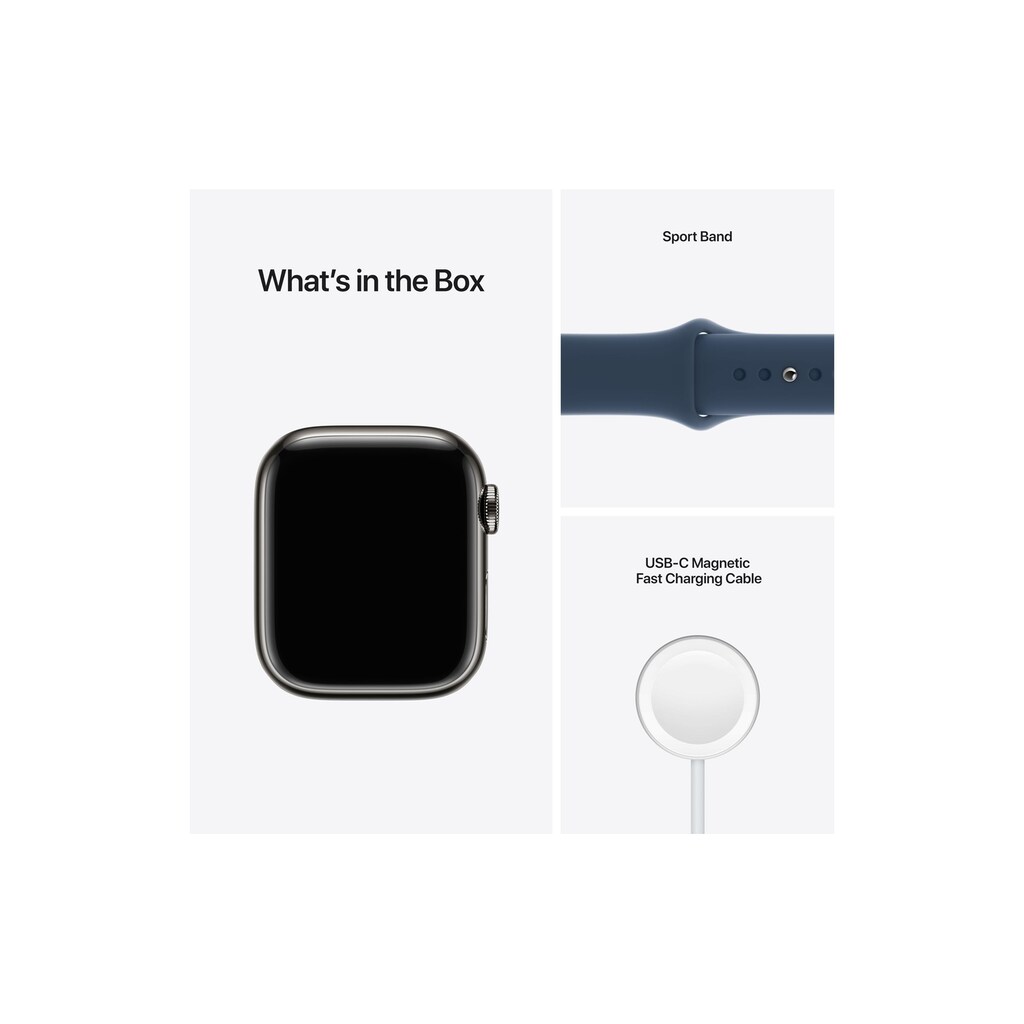 Apple Smartwatch »Serie 7, GPS, 41 mm Edelstahlgehäuse mit Sportarmband«, (Watch OS MKJ13FD/A)