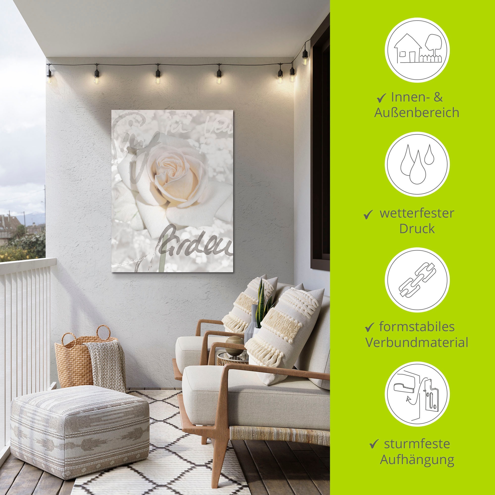 Artland Wandbild »In Lettern - Rose«, Blumen, (1 St.), als Alubild, Outdoorbild, Leinwandbild, Poster in verschied. Grössen