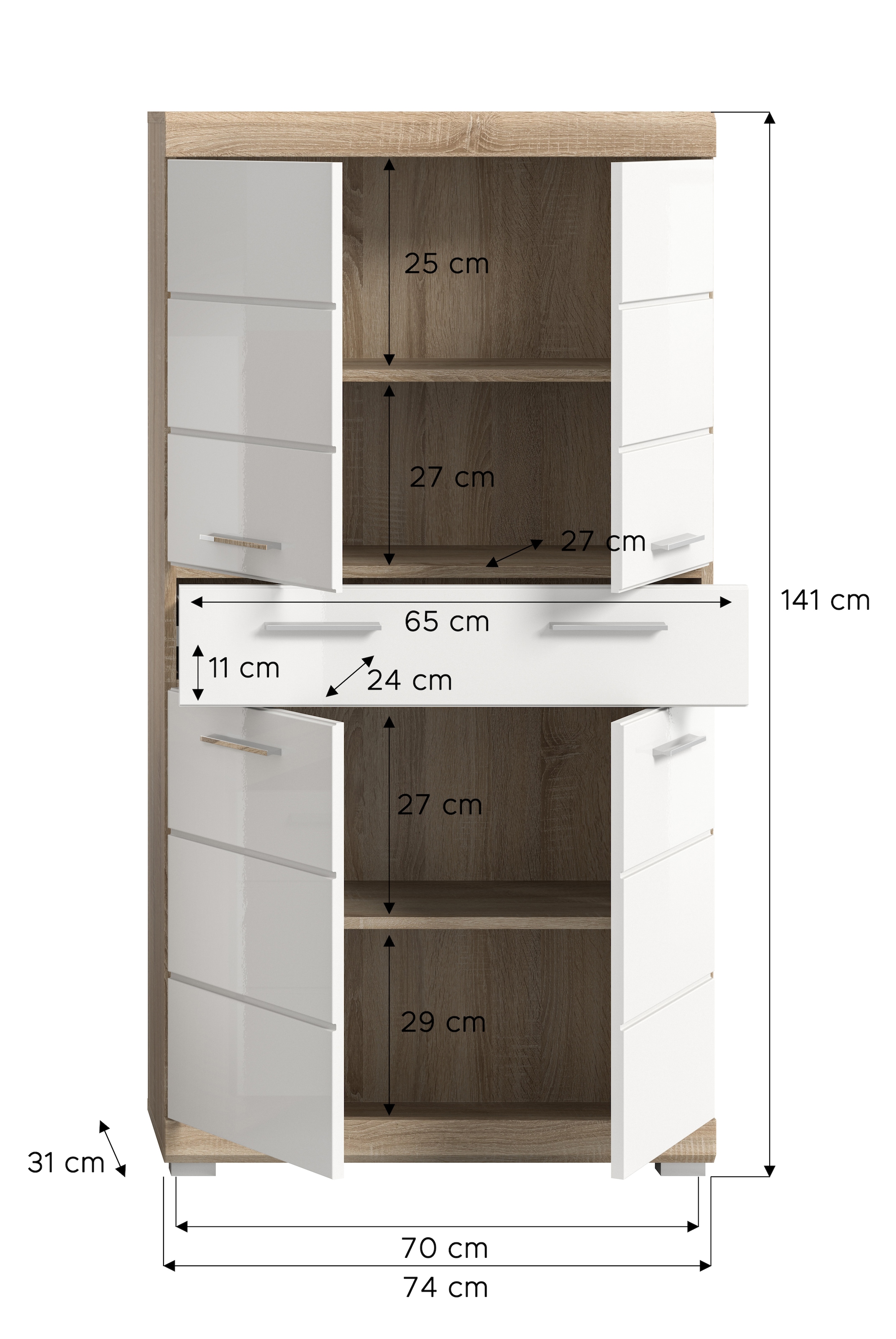 INOSIGN Midischrank »SIENA, Breite 74cm, 4 Türen, 1 Schubkasten, 4 Fächer, MDF-Front«, (TOPSELLER!), in verschiedenen Farben erhältlich, Badmöbel, Badschrank, Schrank, Bad