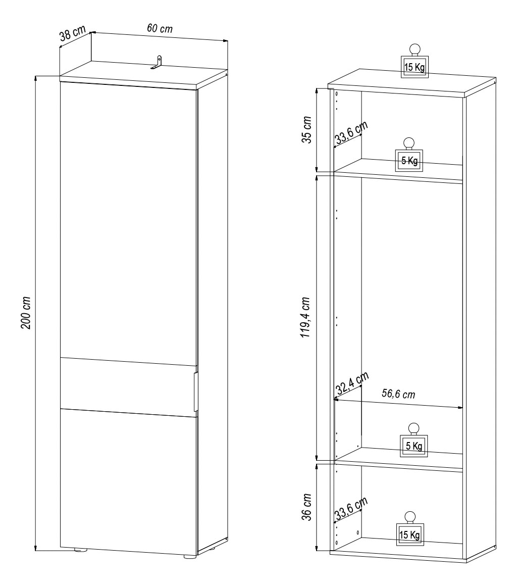 HBZ Stauraumschrank »Milan, BxHxT 60x197x38 cm«, (1 St.), Mit 1 Tür, 1 Einlegeboden verstellbar, 1 fester Boden