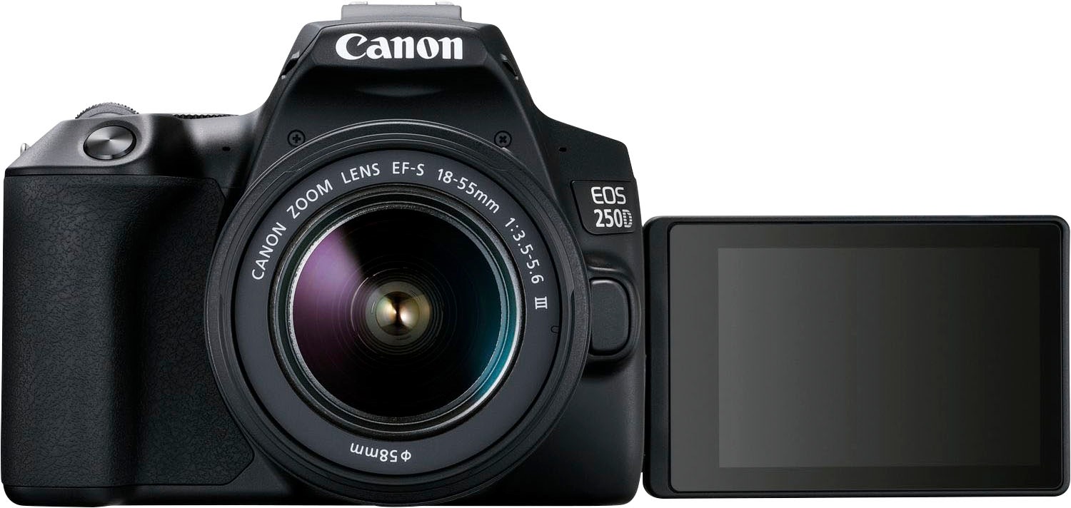 Canon Spiegelreflexkamera »250D + EF-S 18-55mm f/3.5-5.6 III + SB130 Kit«, EF-S 18-55mm f/3.5-5.6 III, 24,1 MP, Bluetooth-WLAN