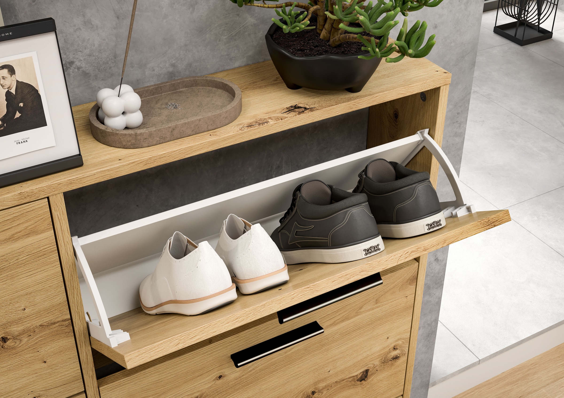 HBZ Schuhkommode »Sam Schuhkipper, Schuhschrank BxHxT 59x136x17 cm«, (1 St.), mit 4 Klappen