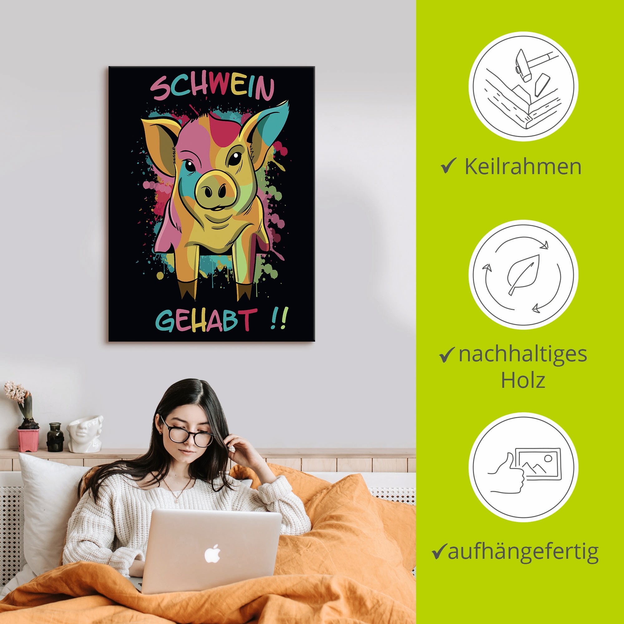 Artland Leinwandbild »Schwein Gehabt«, Humor, (1 St.), auf Keilrahmen gespannt