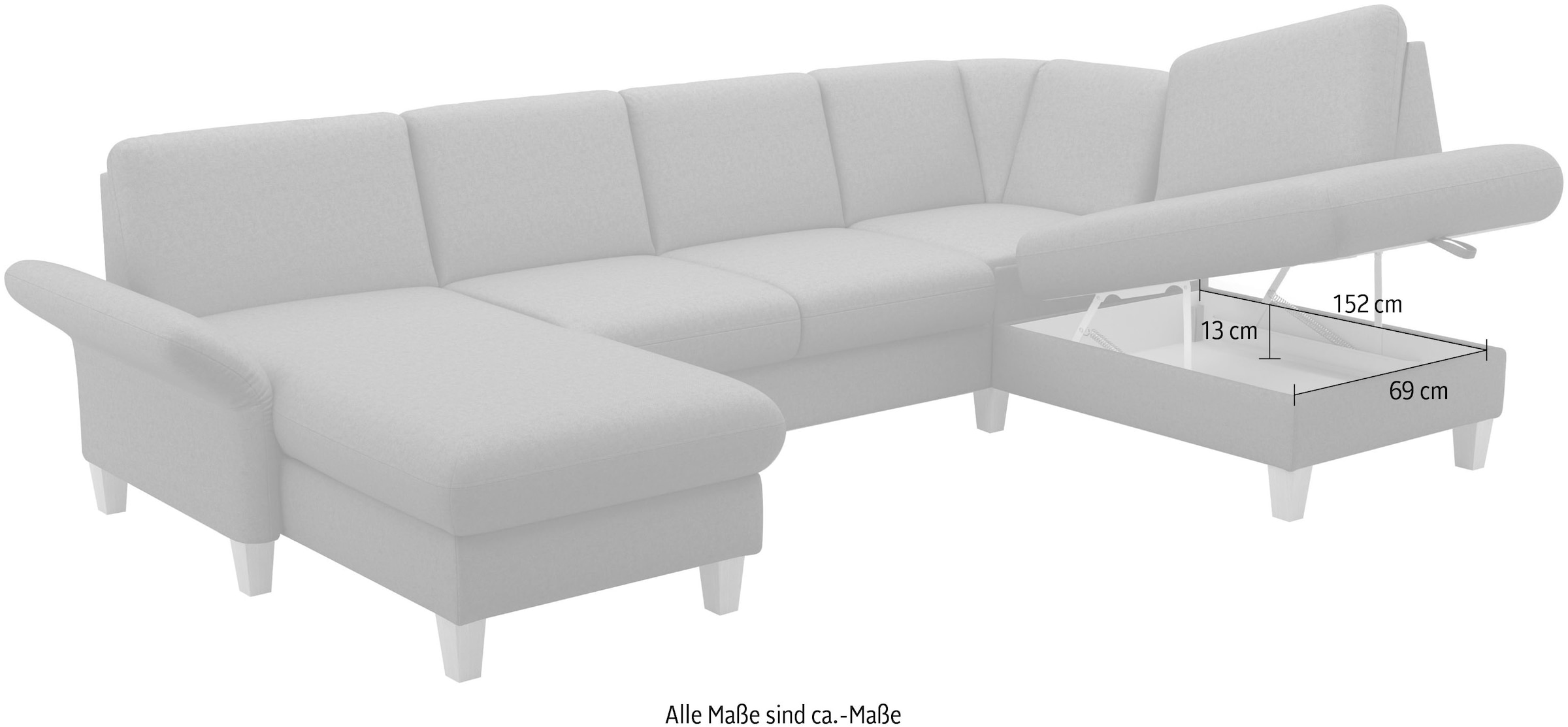 Home affaire Wohnlandschaft »Rochelle, U-Form«, optional mit Armteilverstellung, mit Bettfunktion & Bettkasten