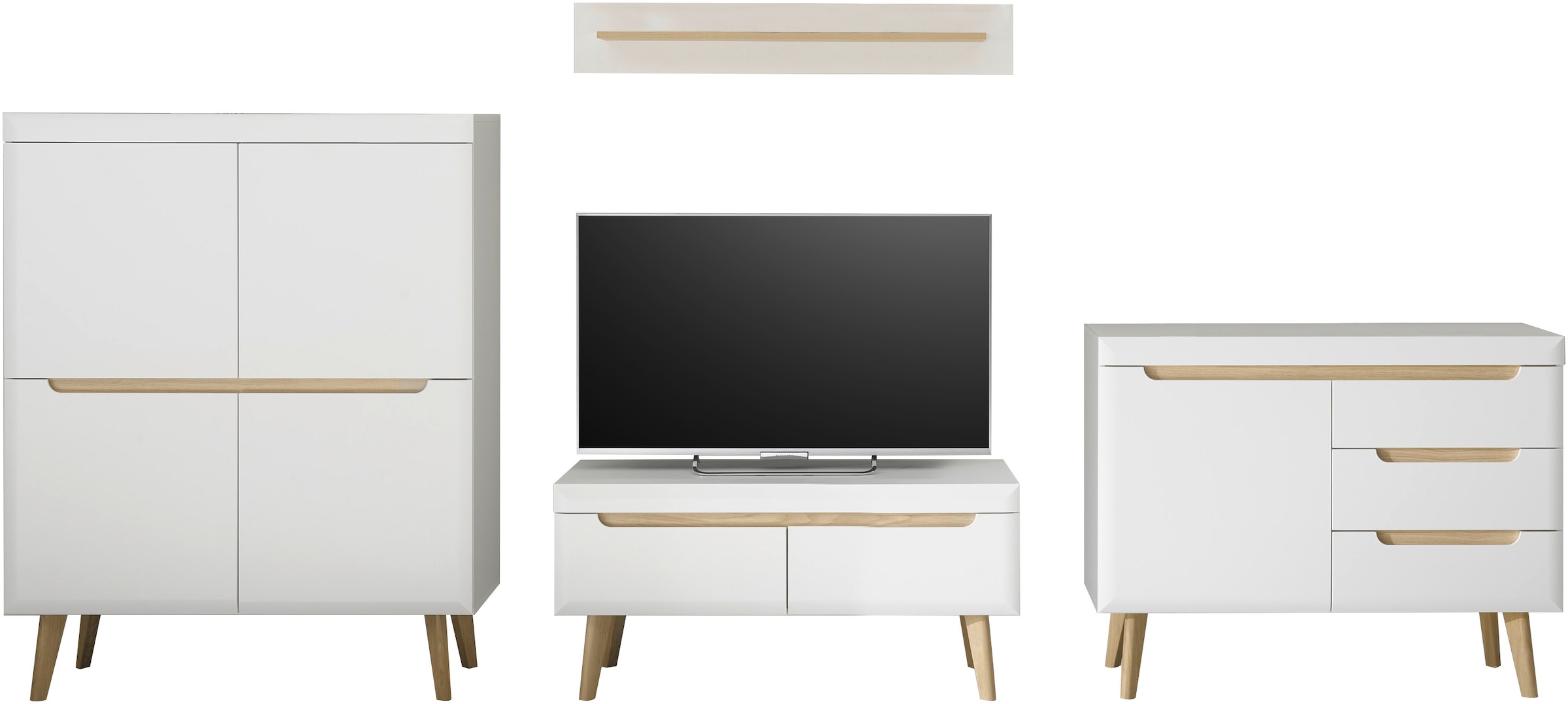 INOSIGN Wohnwand »Torge, Anbauwand, Schrankwand, Mediawand, Wohnzimmer-Set«, (4 St.), enthält Lowboard, Sideboard, Highboard + Wandboard, 361 cm breit