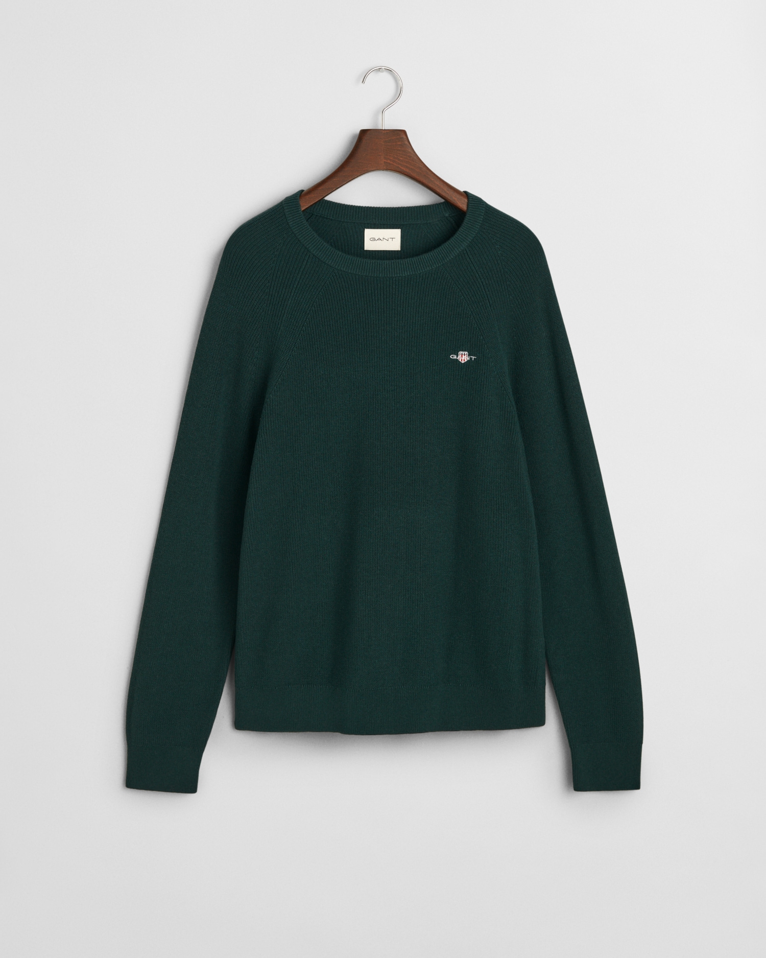 Gant Rundhalspullover »COTTON WOOL RIB C-NECK«, Rippstrickstruktur
