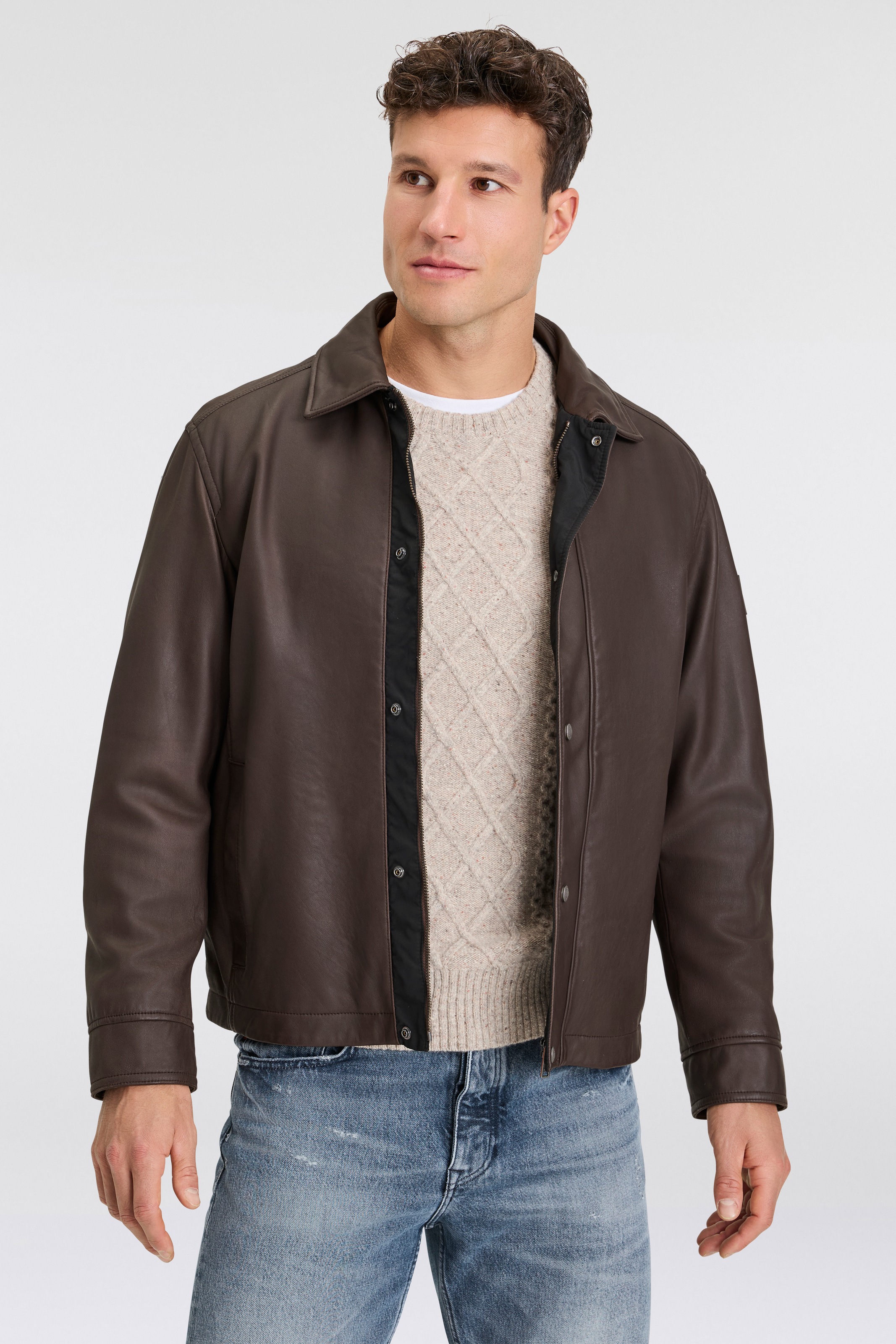 BOSS ORANGE Lederjacke »Jericho« Markenlabel auf dem Arm
