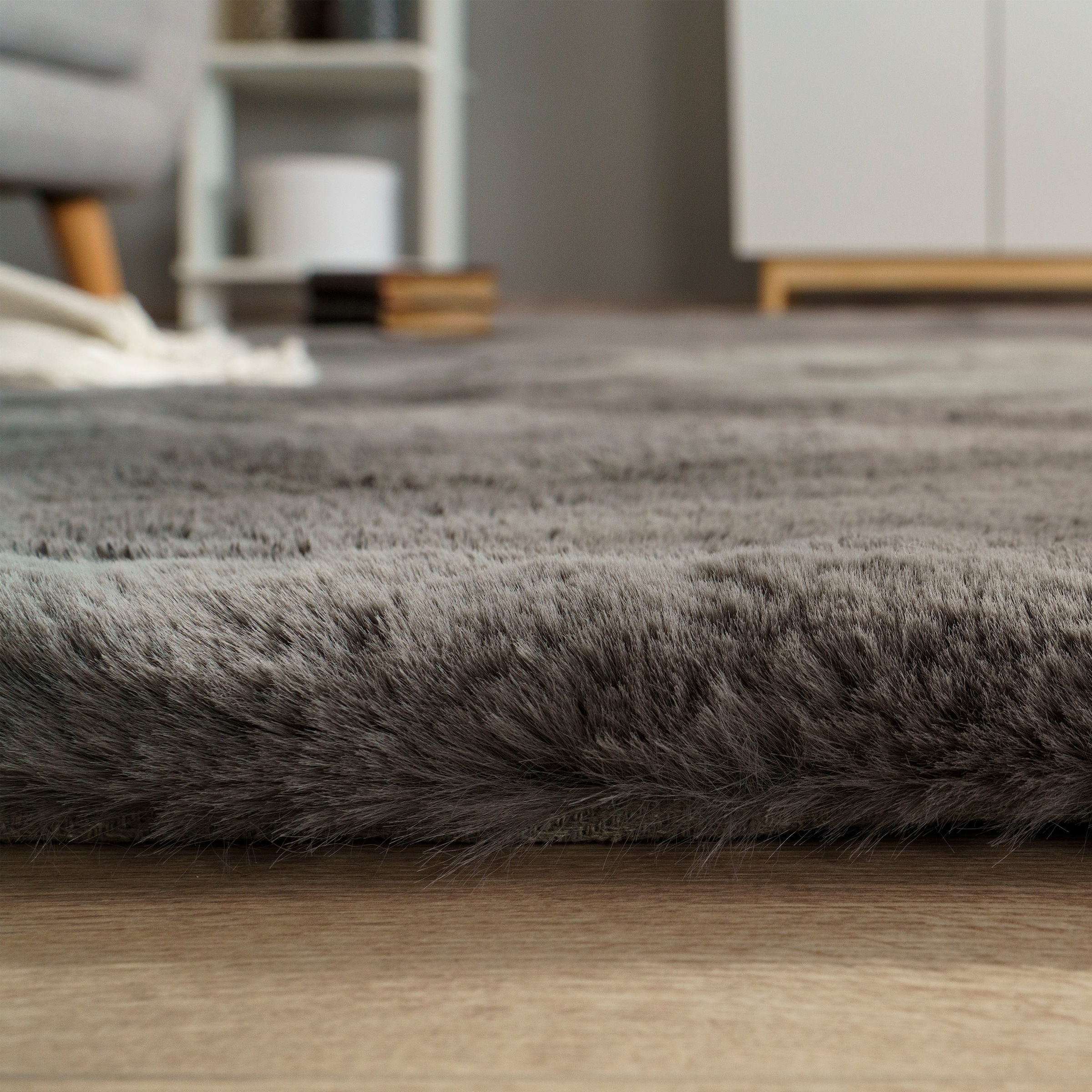 Paco Home Hochflor-Teppich »Rabbit Deluxe 860«, rechteckig, 39 mm Höhe, Kunstfell, Uni-Farben, sehr weicher Flor, Wohnzimmer, Schlafzimmer