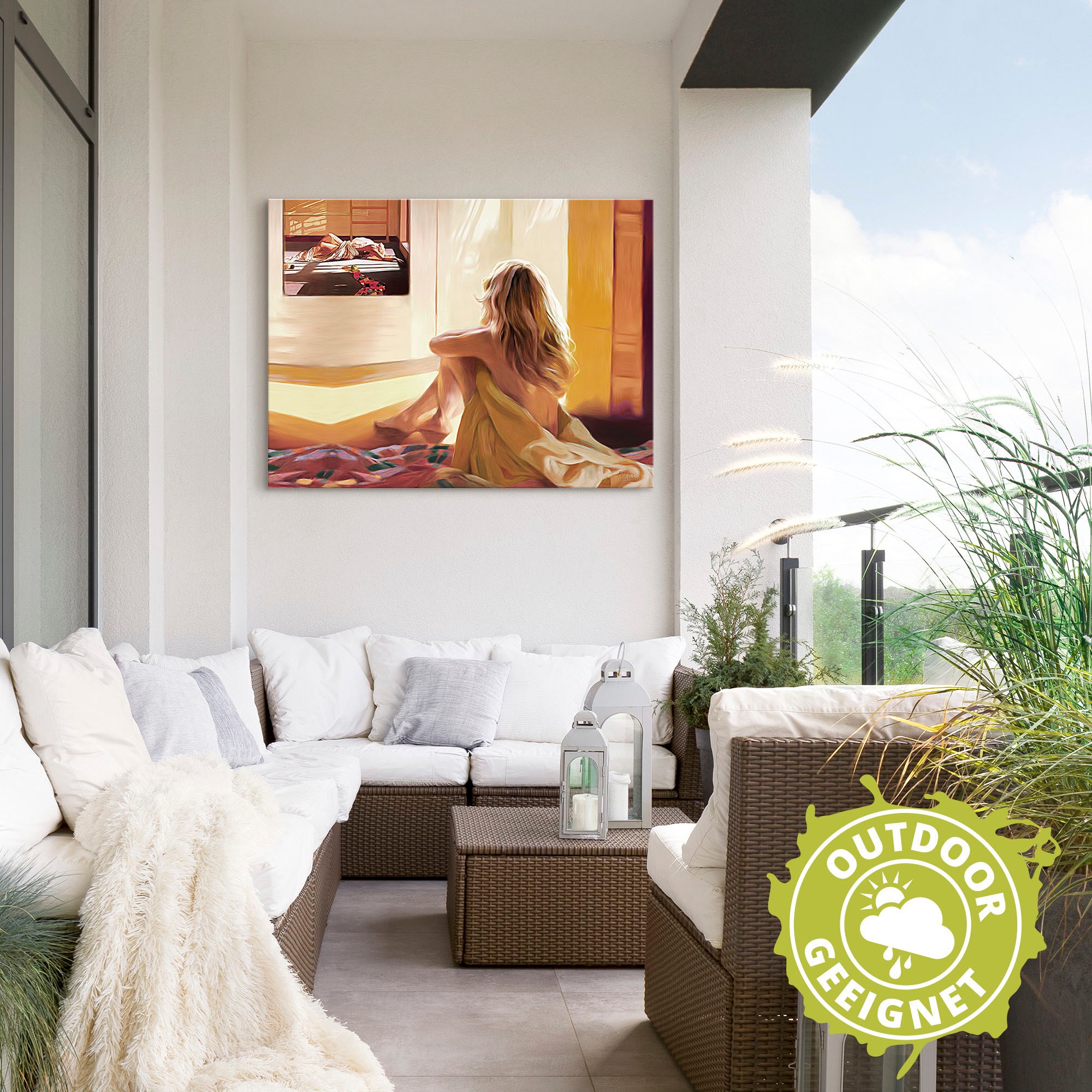 Artland Wandbild »Blondes Mädchen sitzt auf dem Bett«, Bilder von Frauen, (1 St.), als Alubild, Outdoorbild, Leinwandbild in verschied. Grössen