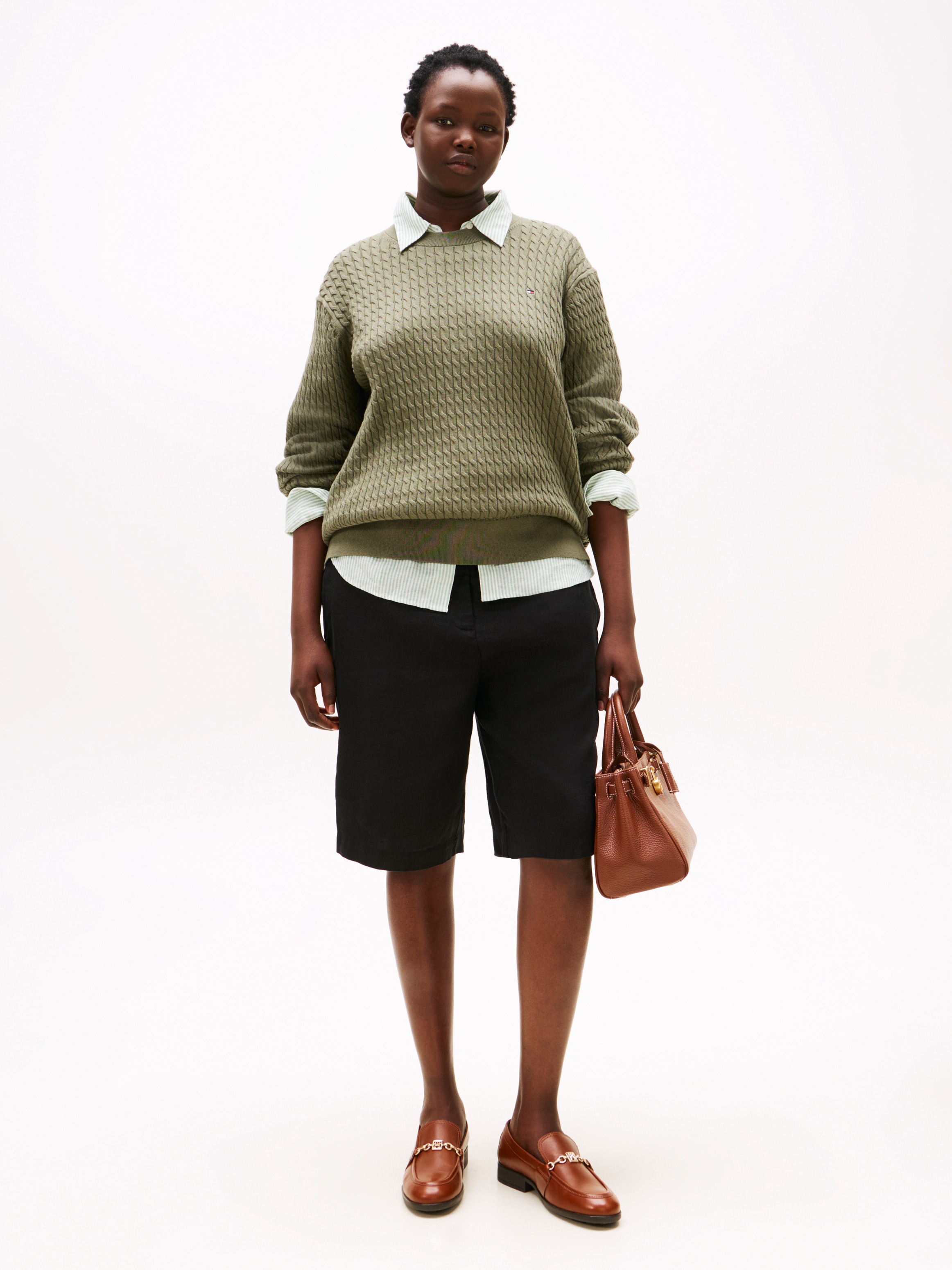 Tommy Hilfiger Curve Strickpullover »CRV CO CABLE FINE GG C-NK LS SWT«, in grossen Grössen, mit Zopfmuster