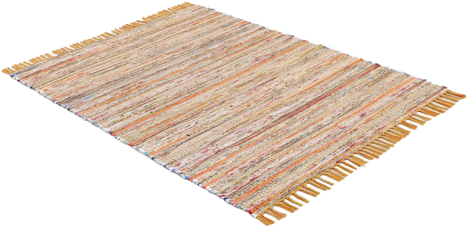 carpetfine Teppich »Kelim Chindi, Wendeteppich«, rechteckig, 6 mm Höhe, handgewebt, Fleckerlteppich mit Fransen, auch vielen in Läufergrössen