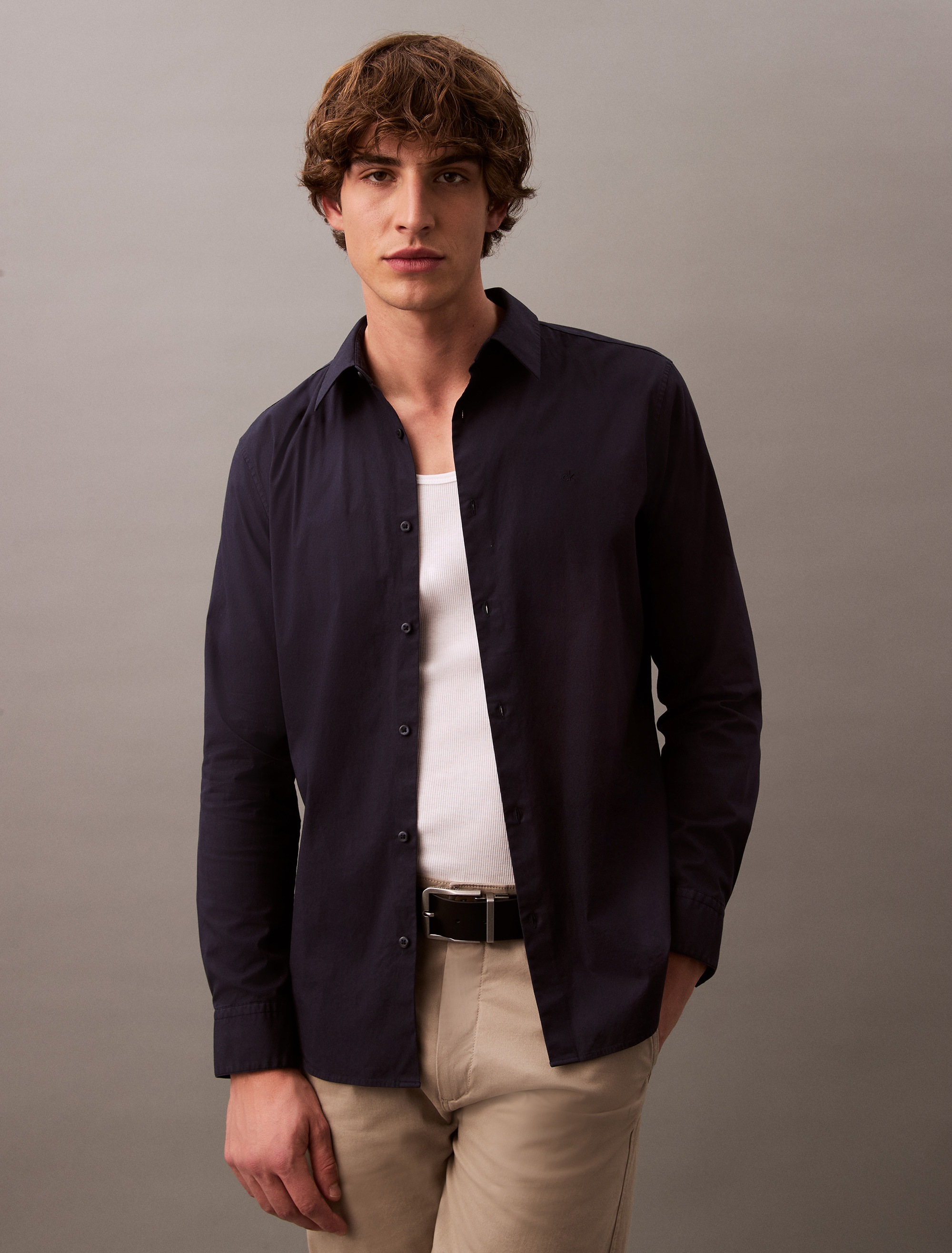 Calvin Klein Langarmhemd »LONG SLEEVE SOLID STRETCH SLIM SHIRT« slim fit, in Unifarbe