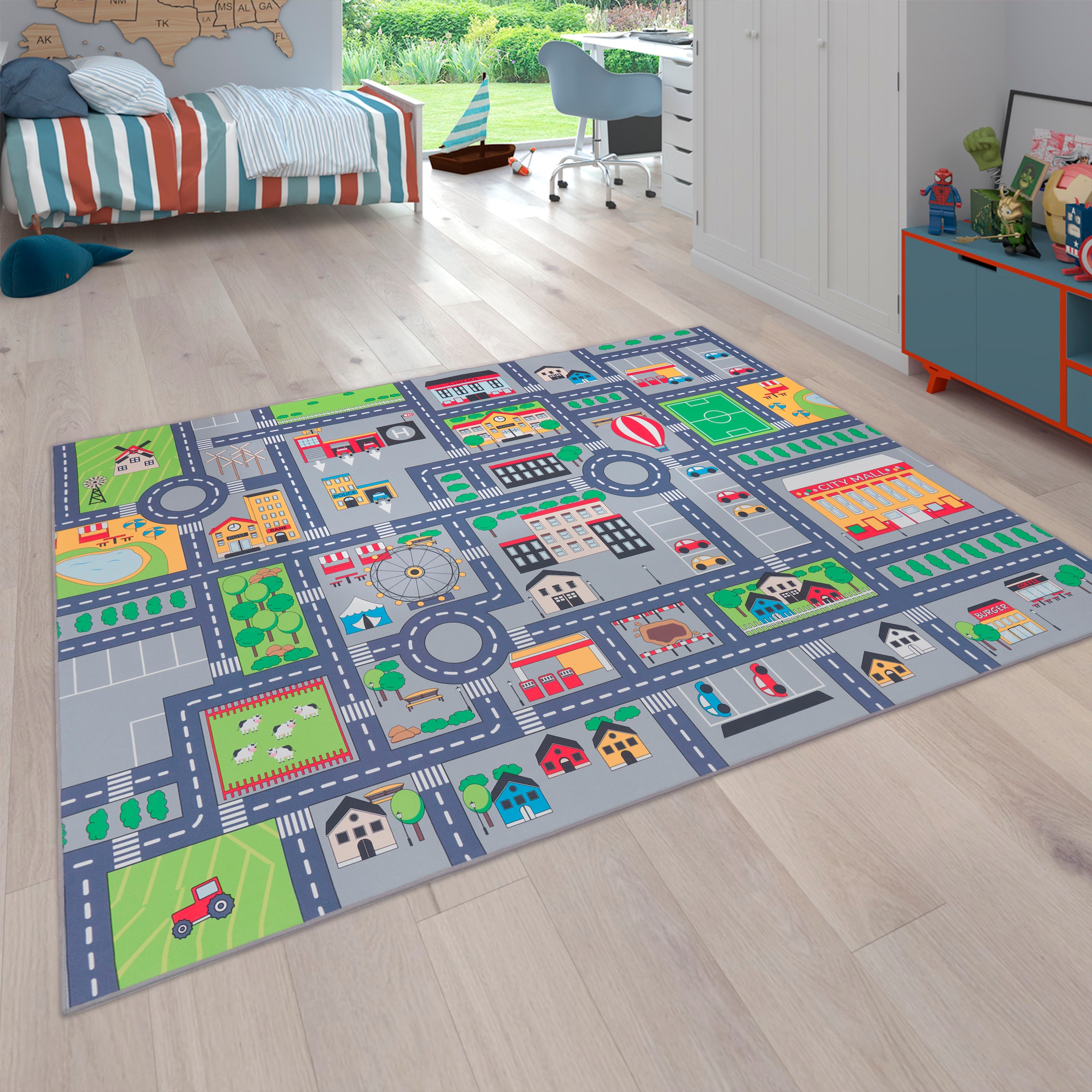 Paco Home Kinderteppich »Bino 576«, rechteckig, 4 mm Höhe, Kurzflor, Strassen-Spiel-Teppich, Kinderzimmer
