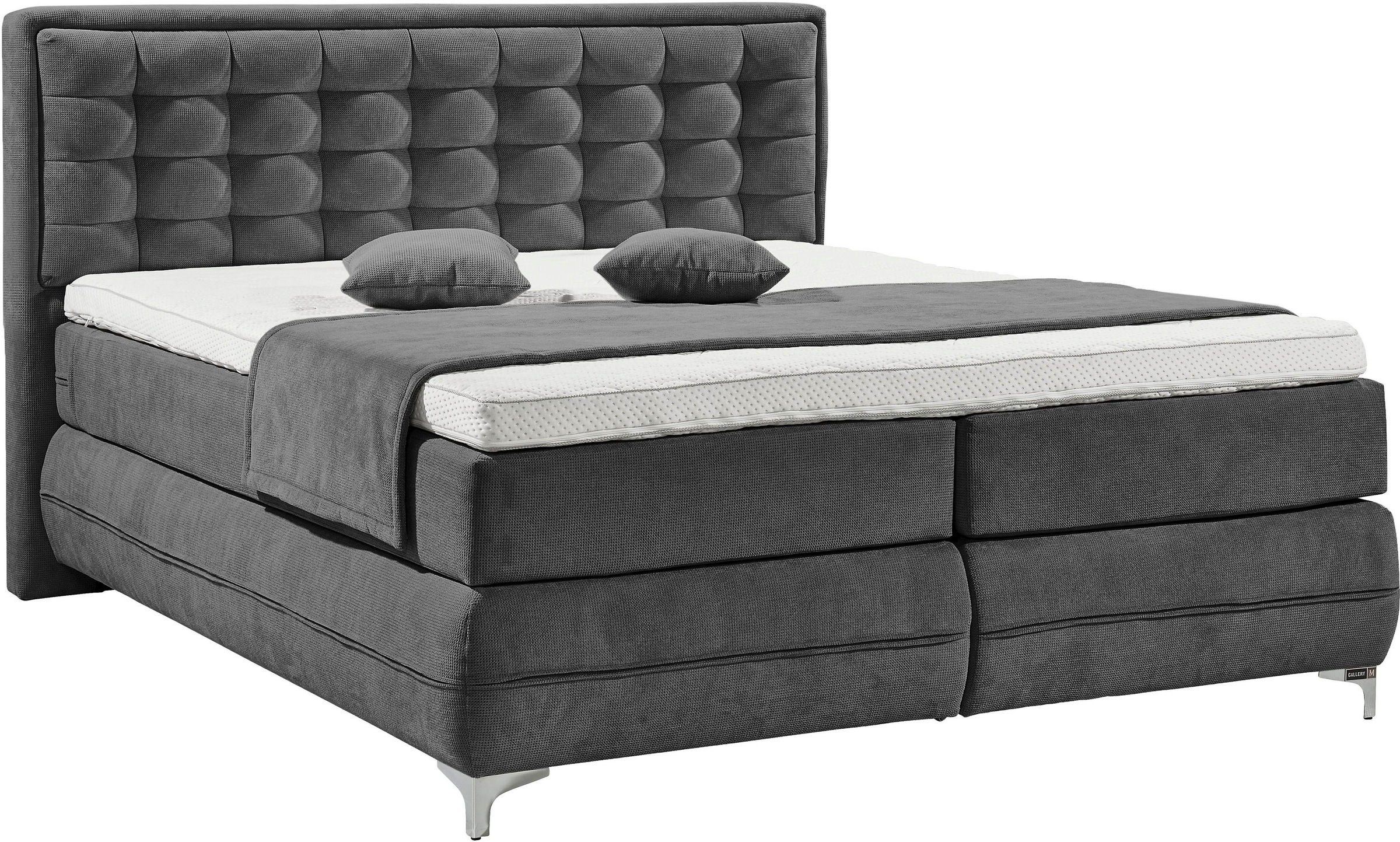 Musterring Boxspringbett »Dubai«, Winkelfuss in Chrom, 3 Härtegrade, Kopfteil in Kassettensteppung